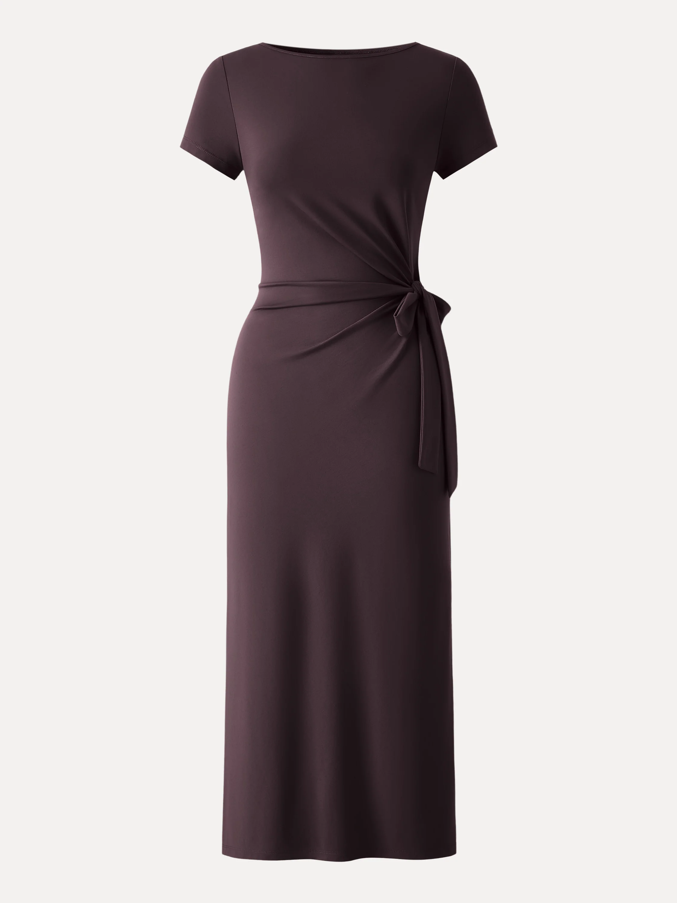 Cooling Wrinkle-Resistant Side Waist Tie Midi Dress with Slit - Image 7