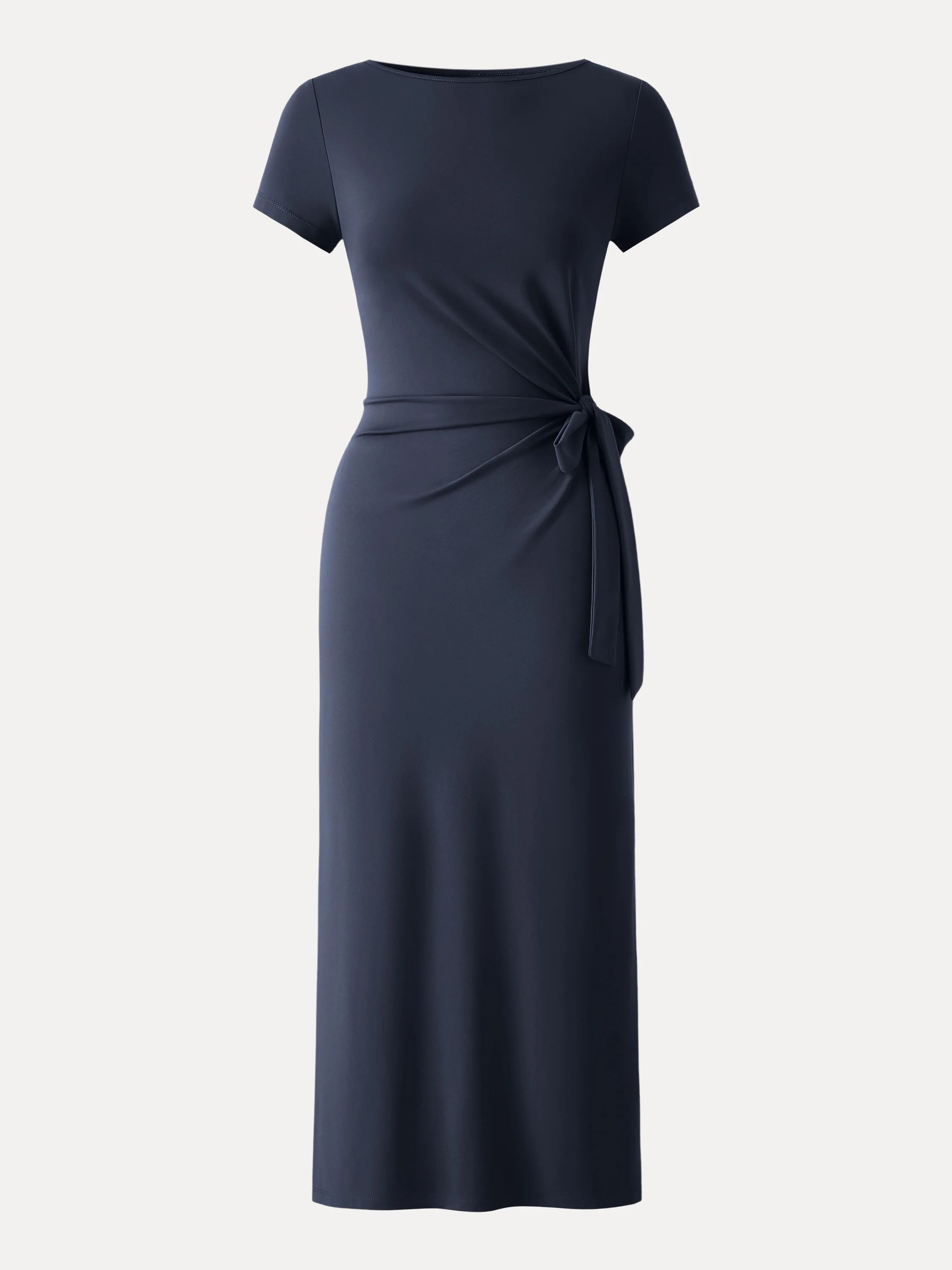 Cooling Wrinkle-Resistant Side Waist Tie Midi Dress with Slit - Image 9