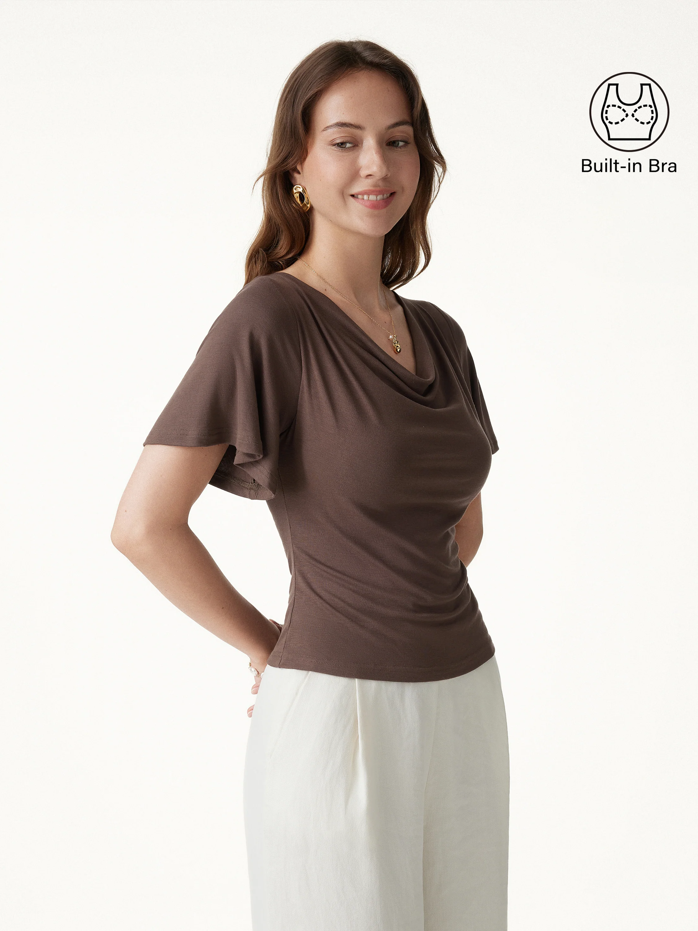 CoolTouch Cowl Neck Flutter Sleeve Bra Top - Image 3