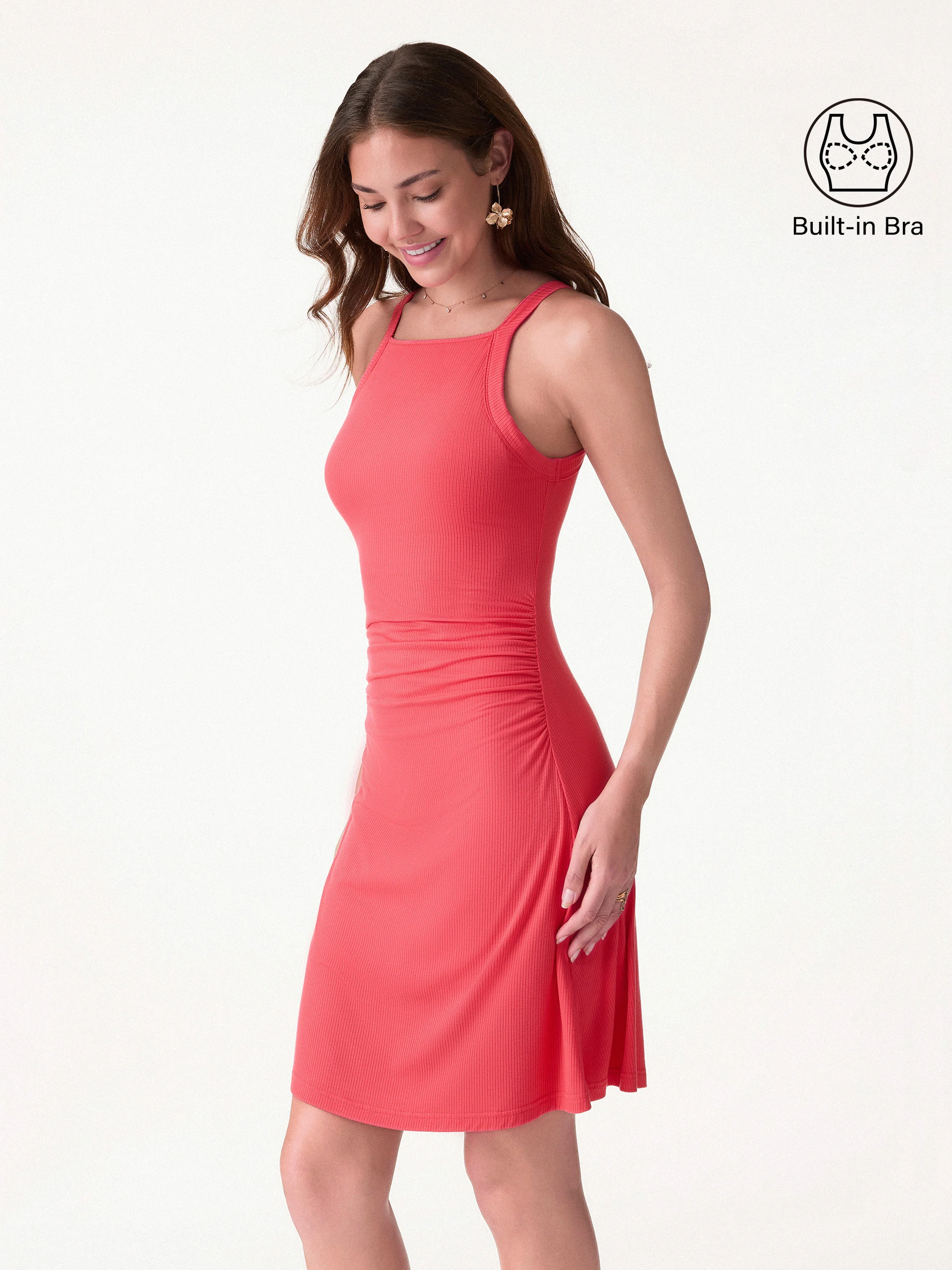 CoolTouch Square Neck Ruched Mini Bra Dress - Image 4
