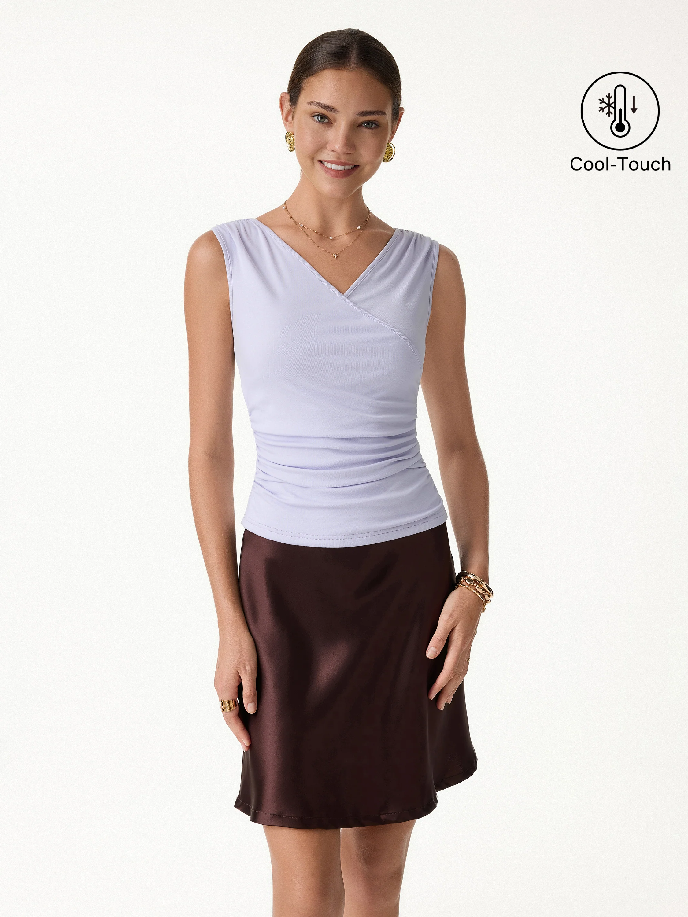 CoolTouch Surplice Neck Gathered Waist Top