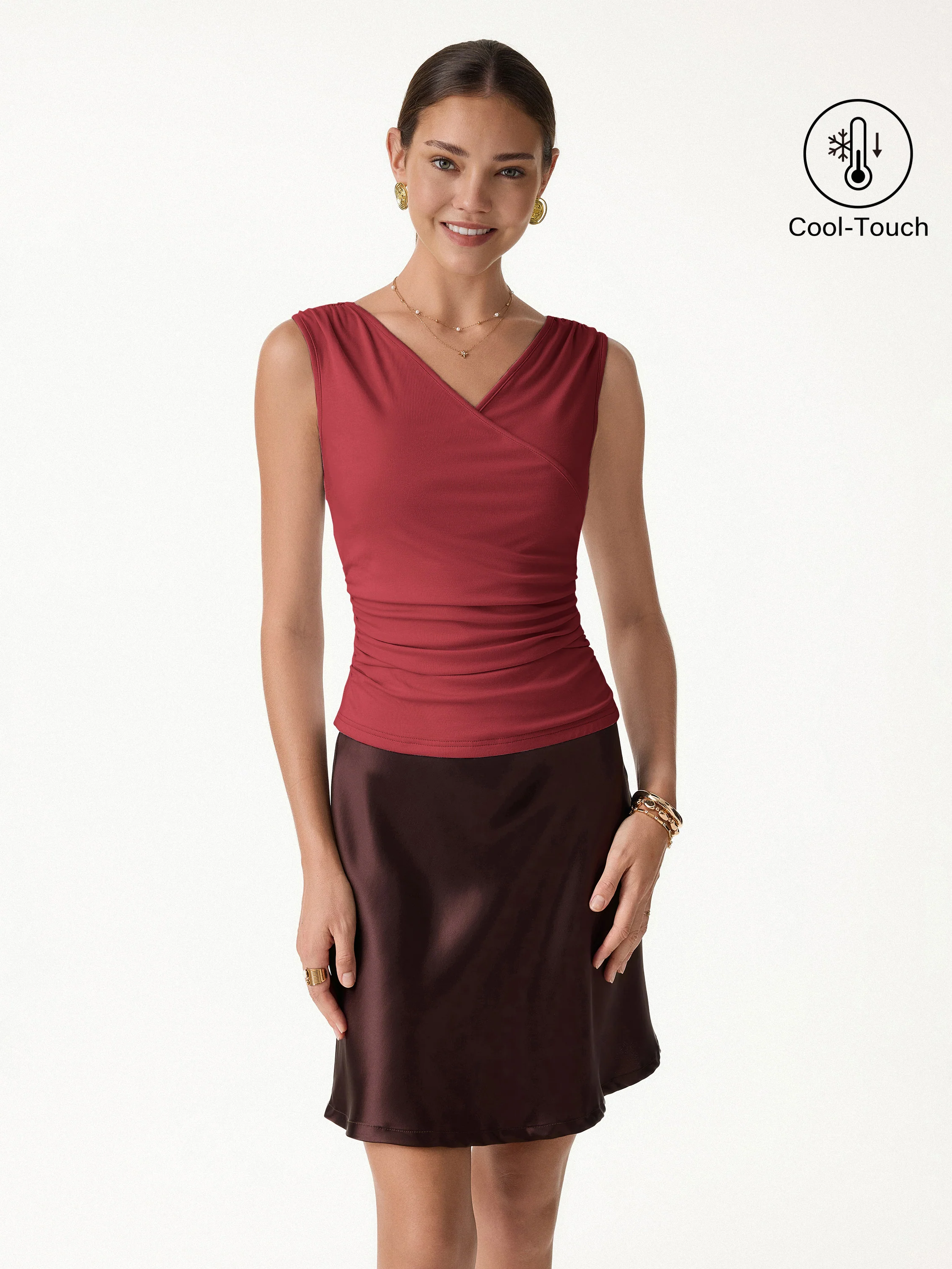 CoolTouch Surplice Neck Gathered Waist Top - Image 9