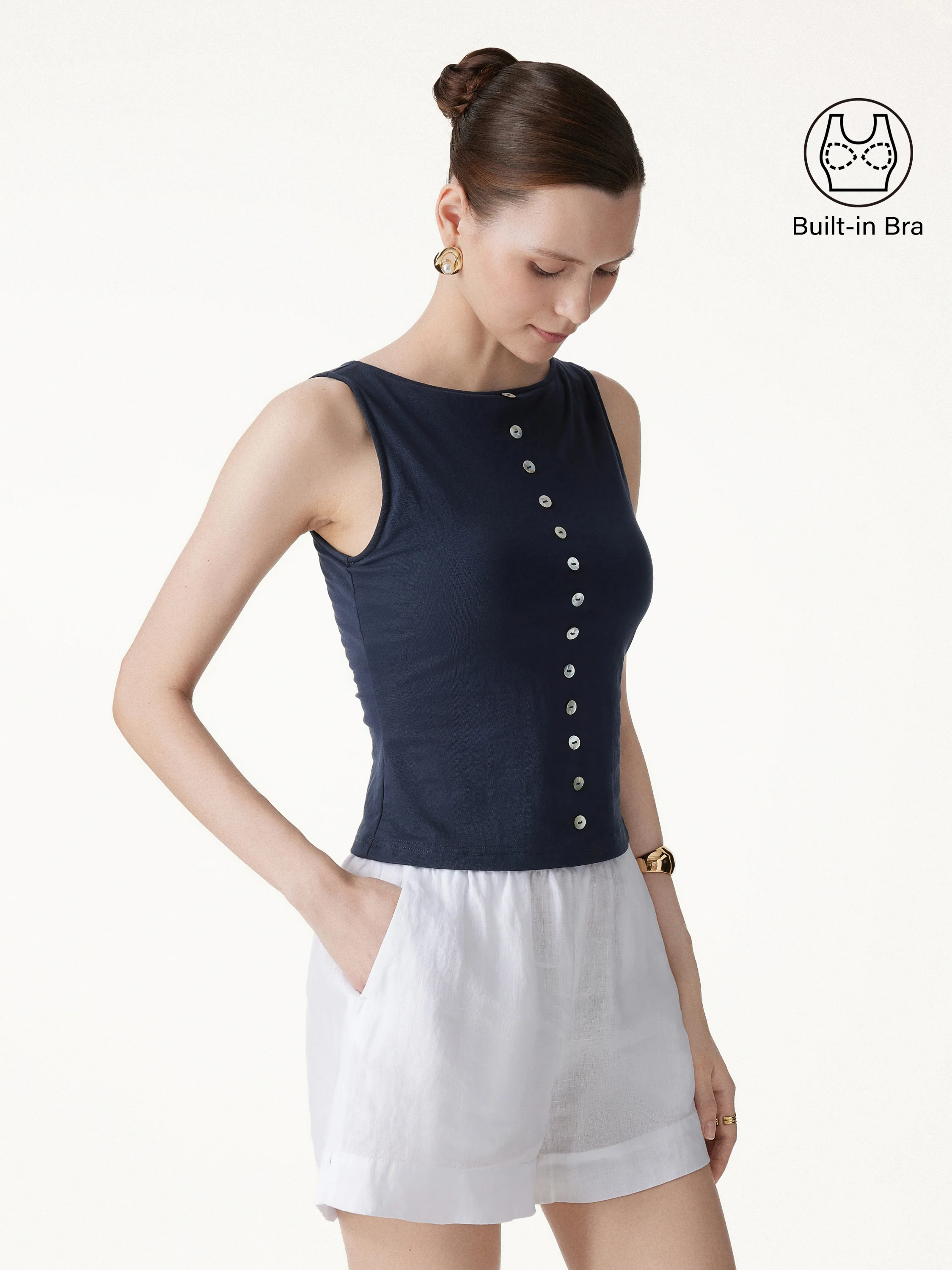 Cotton-Linen Boatneck Cropped Bra Top - Image 3