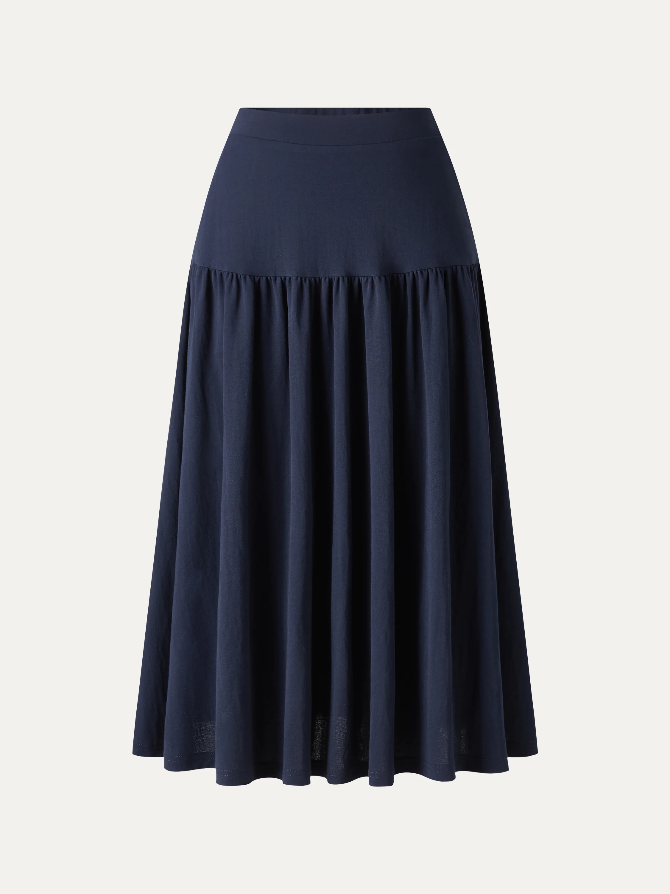 Cotton-Linen Gathered Midi Skirt with Pockets - Image 7