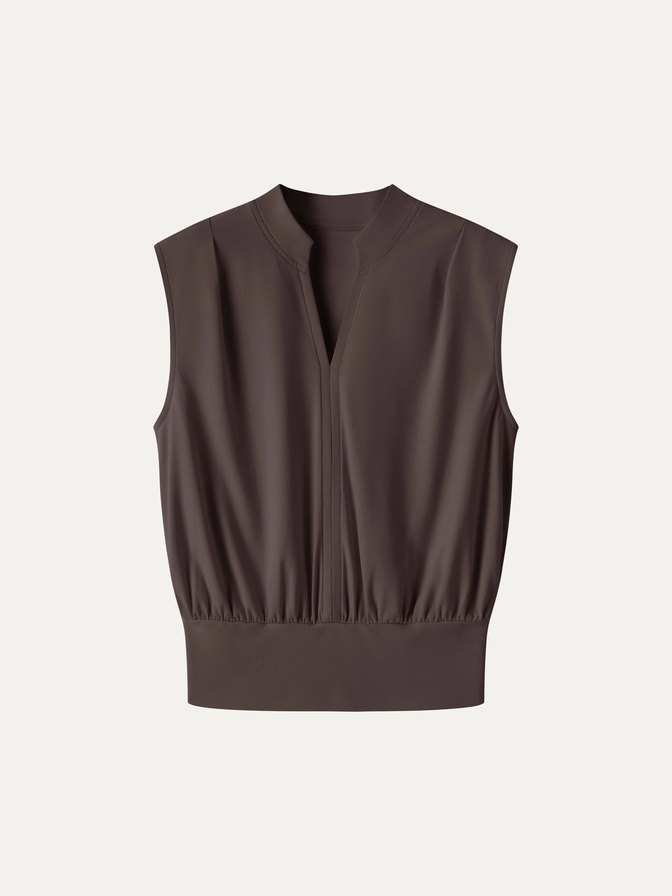 Cotton-Viscose V-neck Stand Collar Sleeveless Top - Image 11