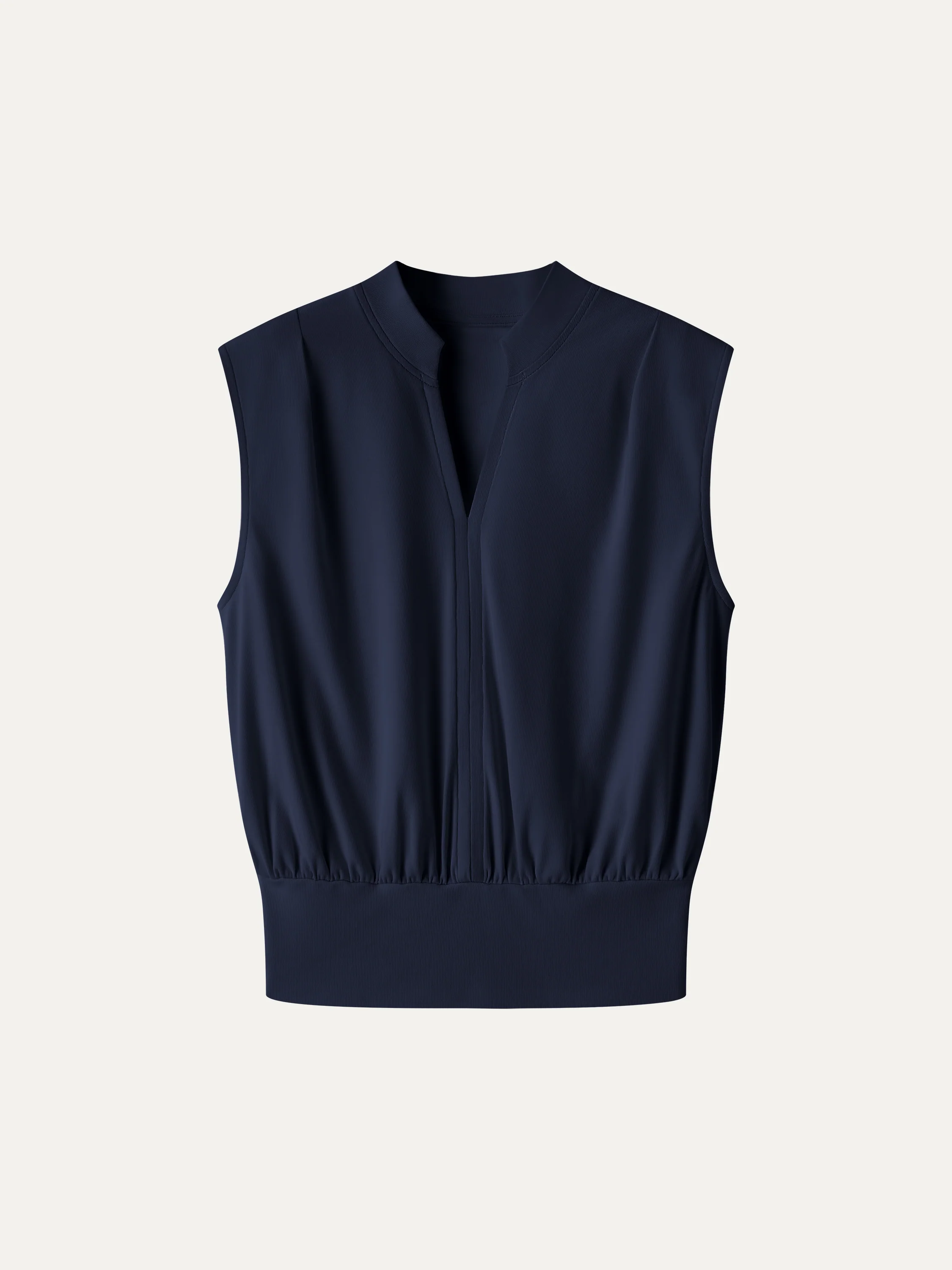 Cotton-Viscose V-neck Stand Collar Sleeveless Top - Image 8