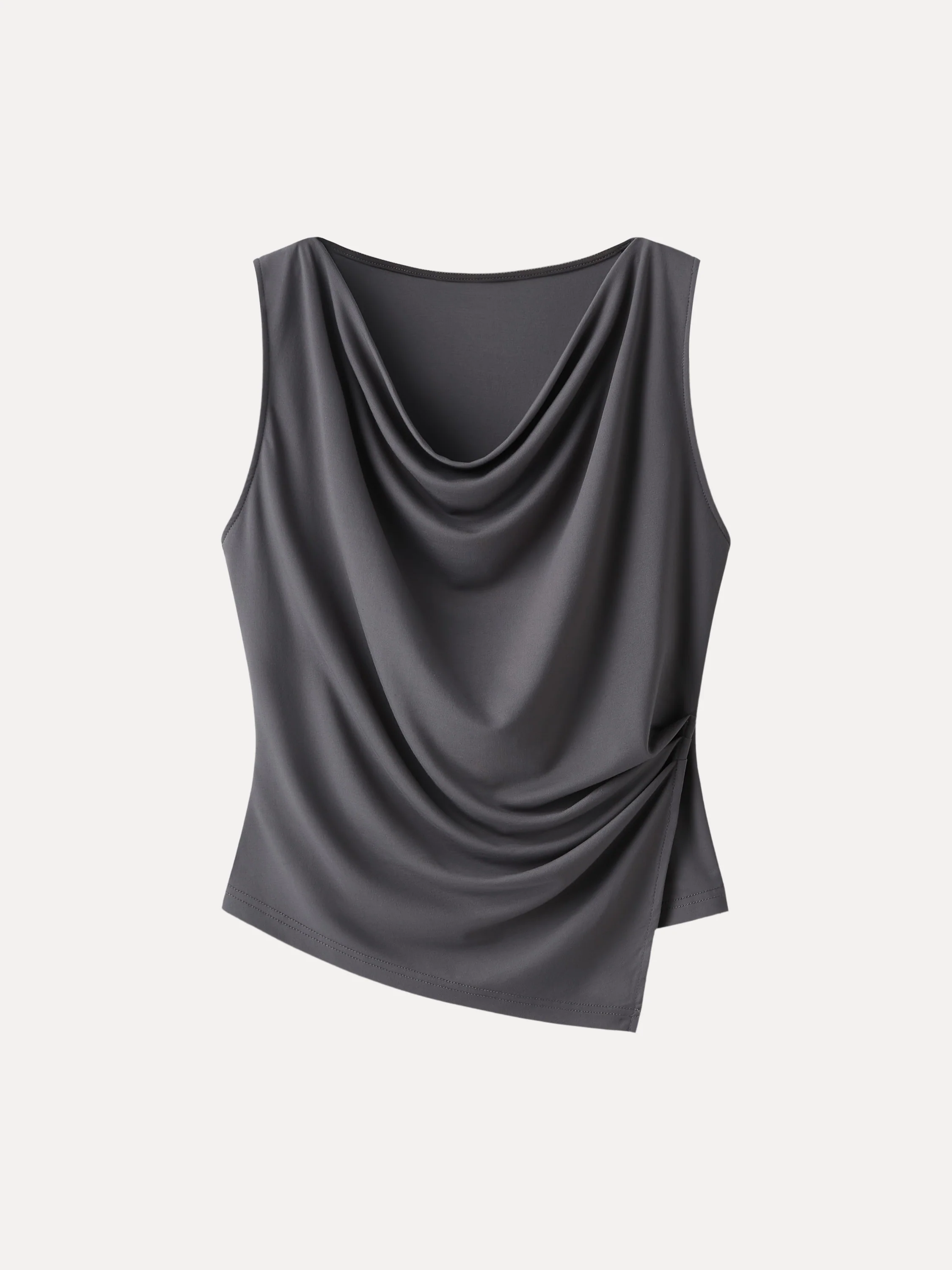Cowl Neck Asymmetrical Tucked Sleeveless Top - Image 6
