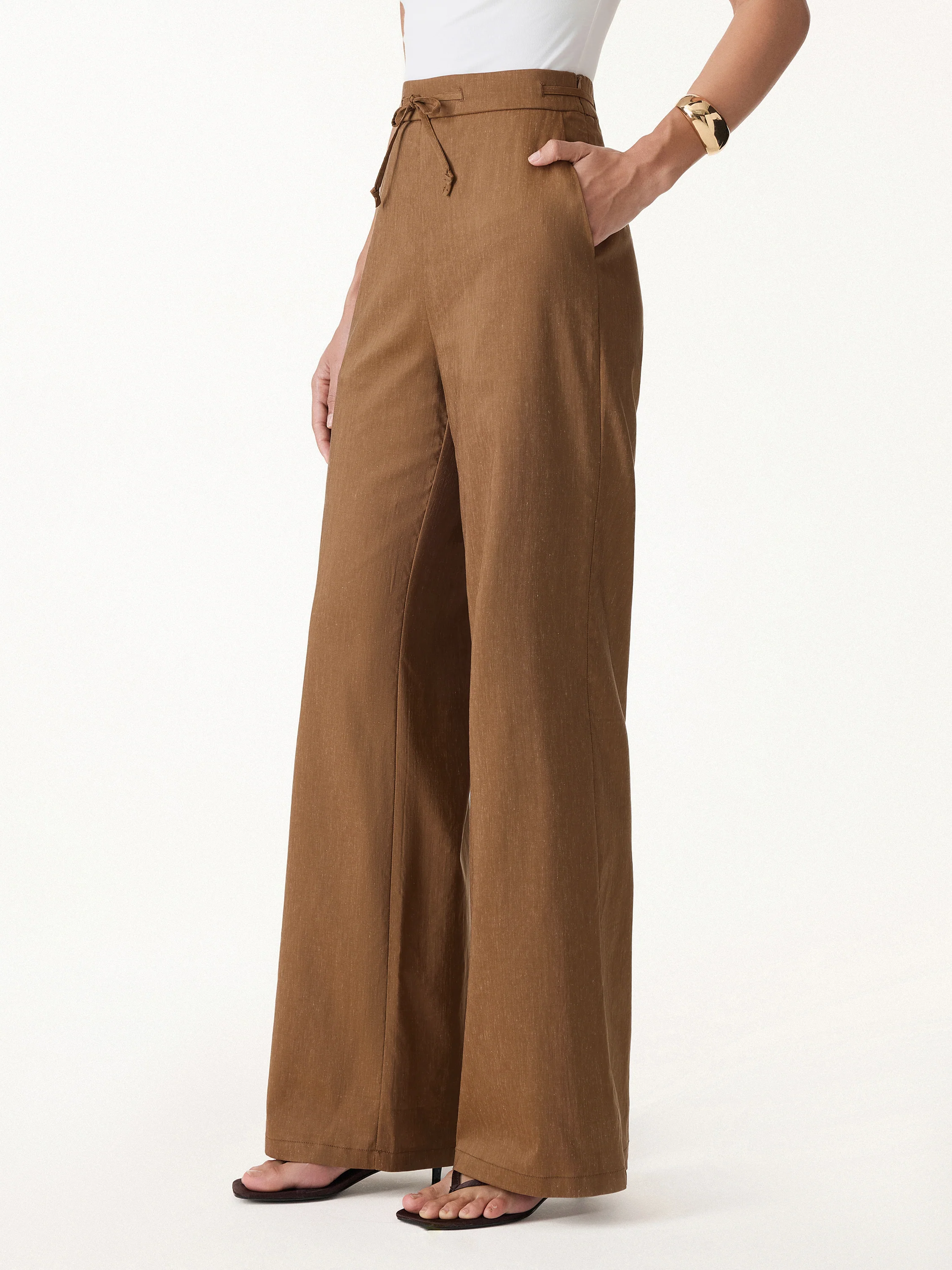 Drawstring Wide Leg Pant with Pockets - Image 4