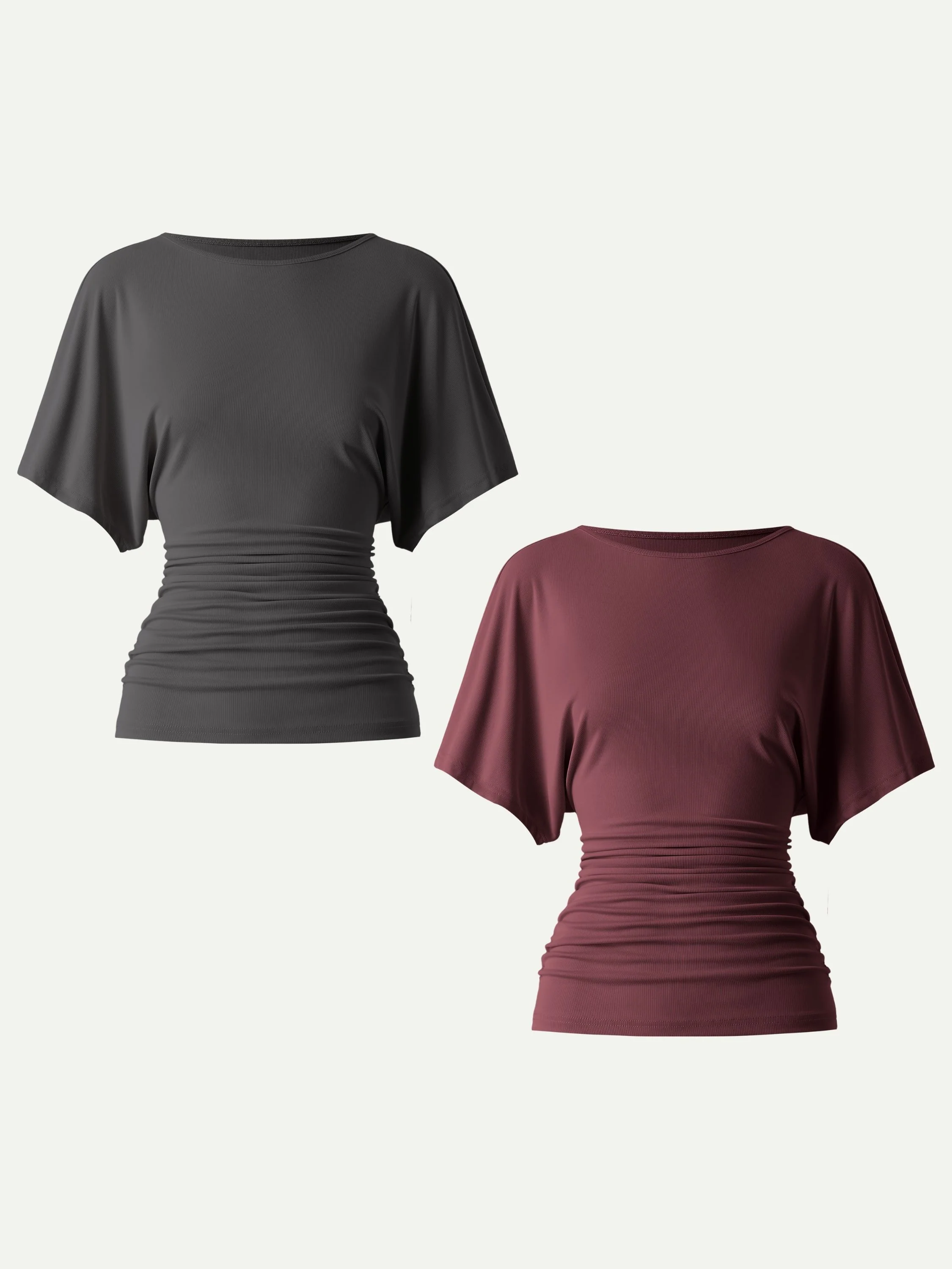 Effortless Boatneck Batwing Sleeve Side Ruched Top - Image 21
