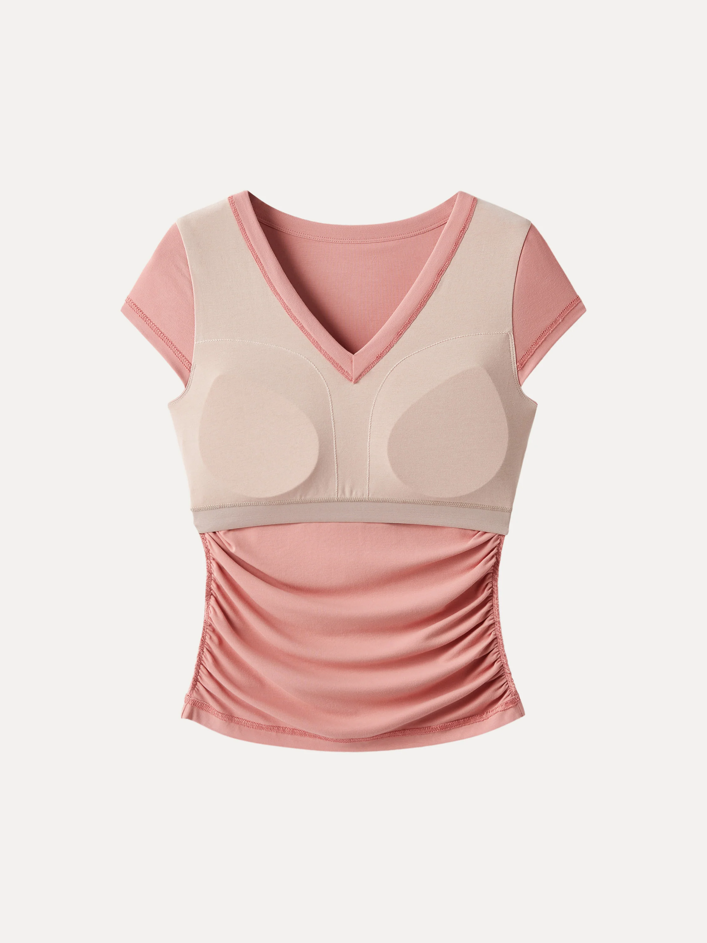 Elevated V-neck Side Ruched Cap Sleeve Bra Tee - Image 6