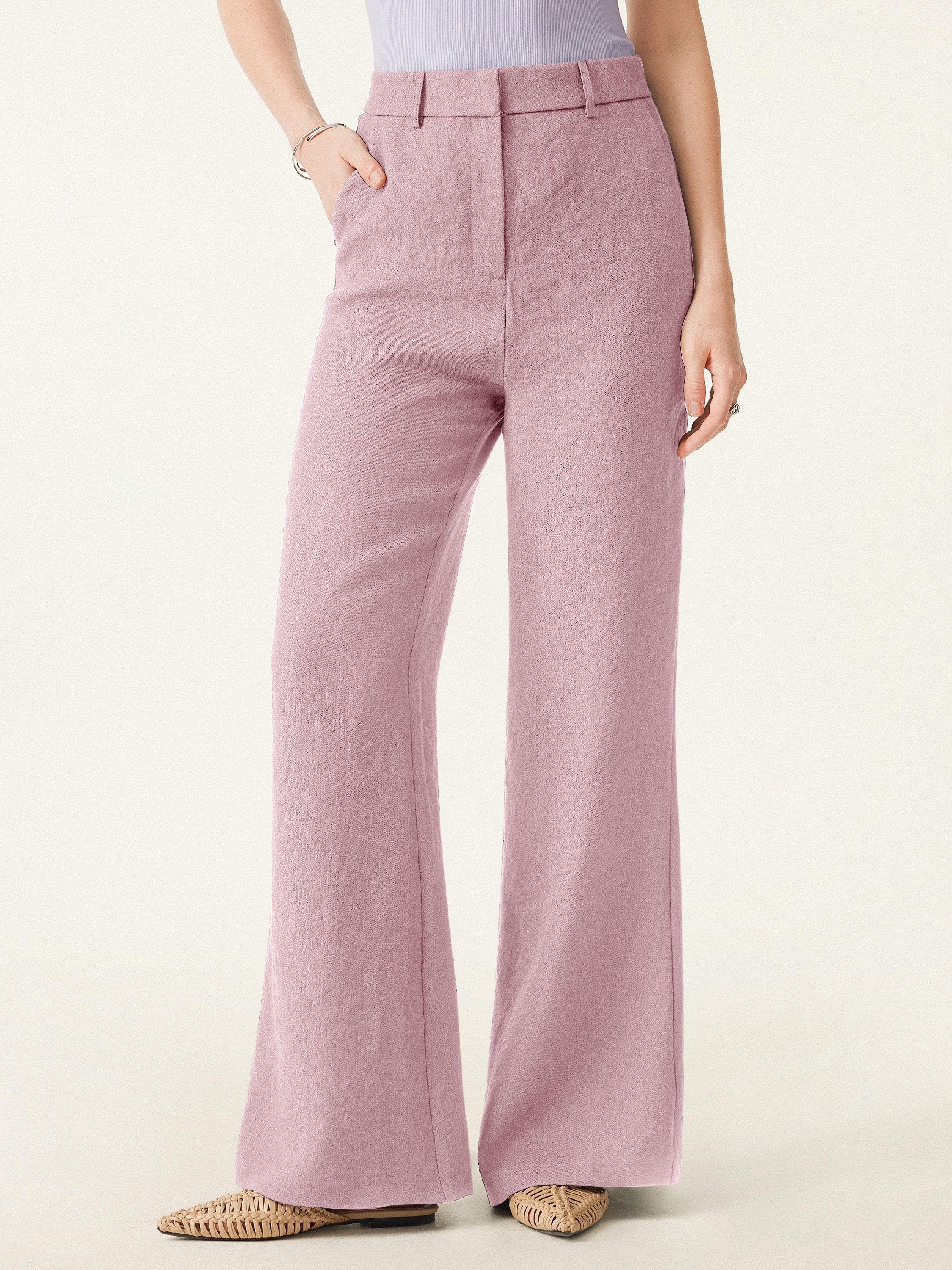 European Linen Mid Rise Flared Pant with Pockets - Image 12