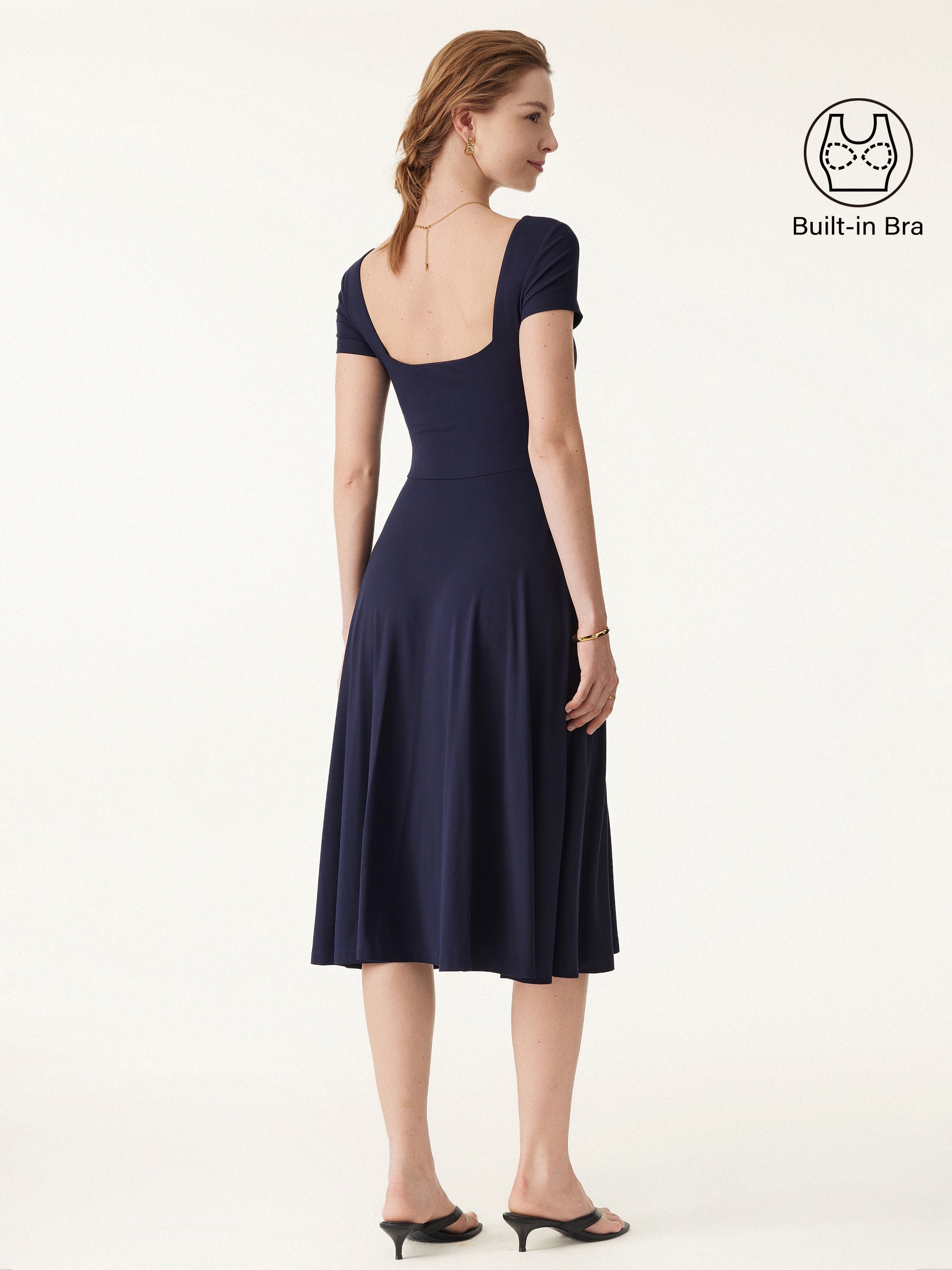 Flowy Square Neck Short Sleeve Midi Bra Dress - Image 4