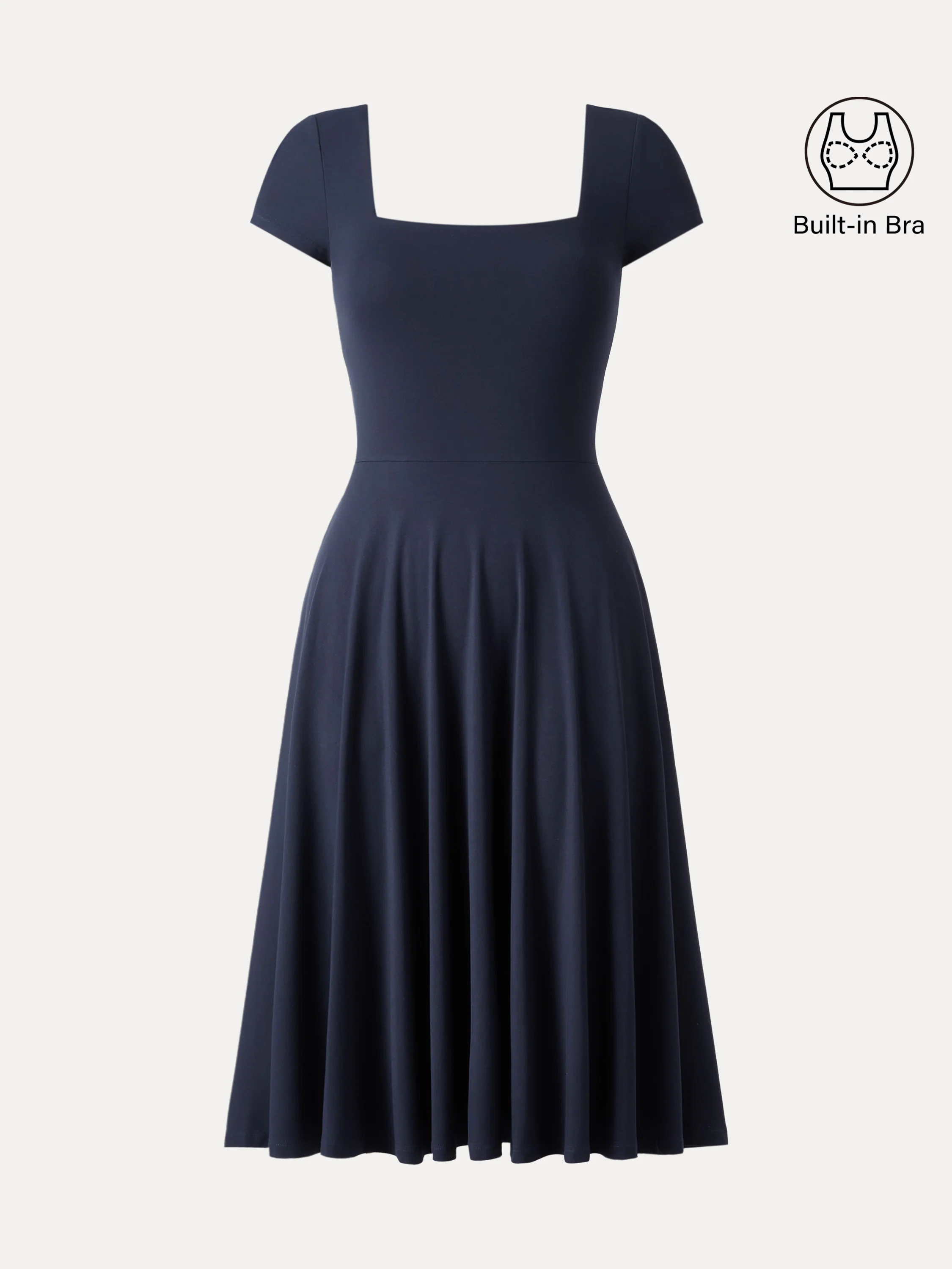 Flowy Square Neck Short Sleeve Midi Bra Dress - Image 7