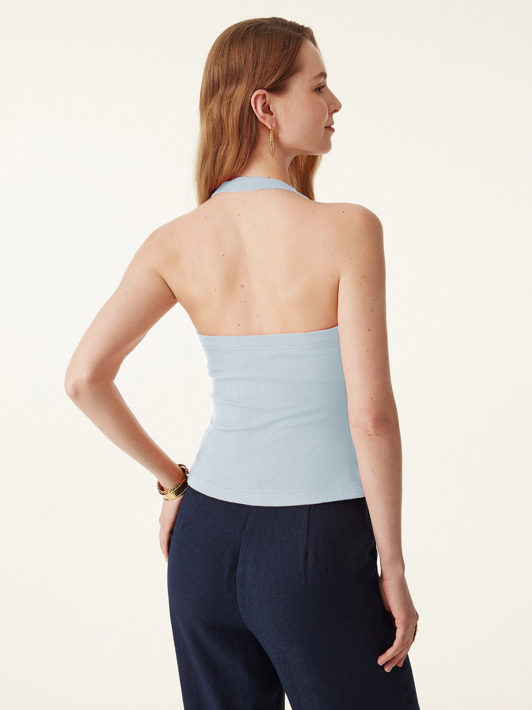 Halter Neck Side Ruched Ribbed Bra Tank - Image 4