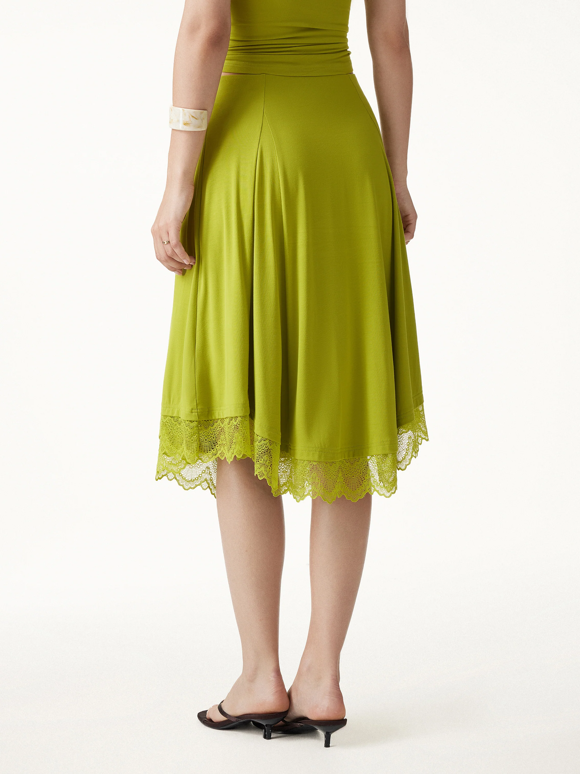 Lace Trim Midi Circle Flare Skirt - Image 4