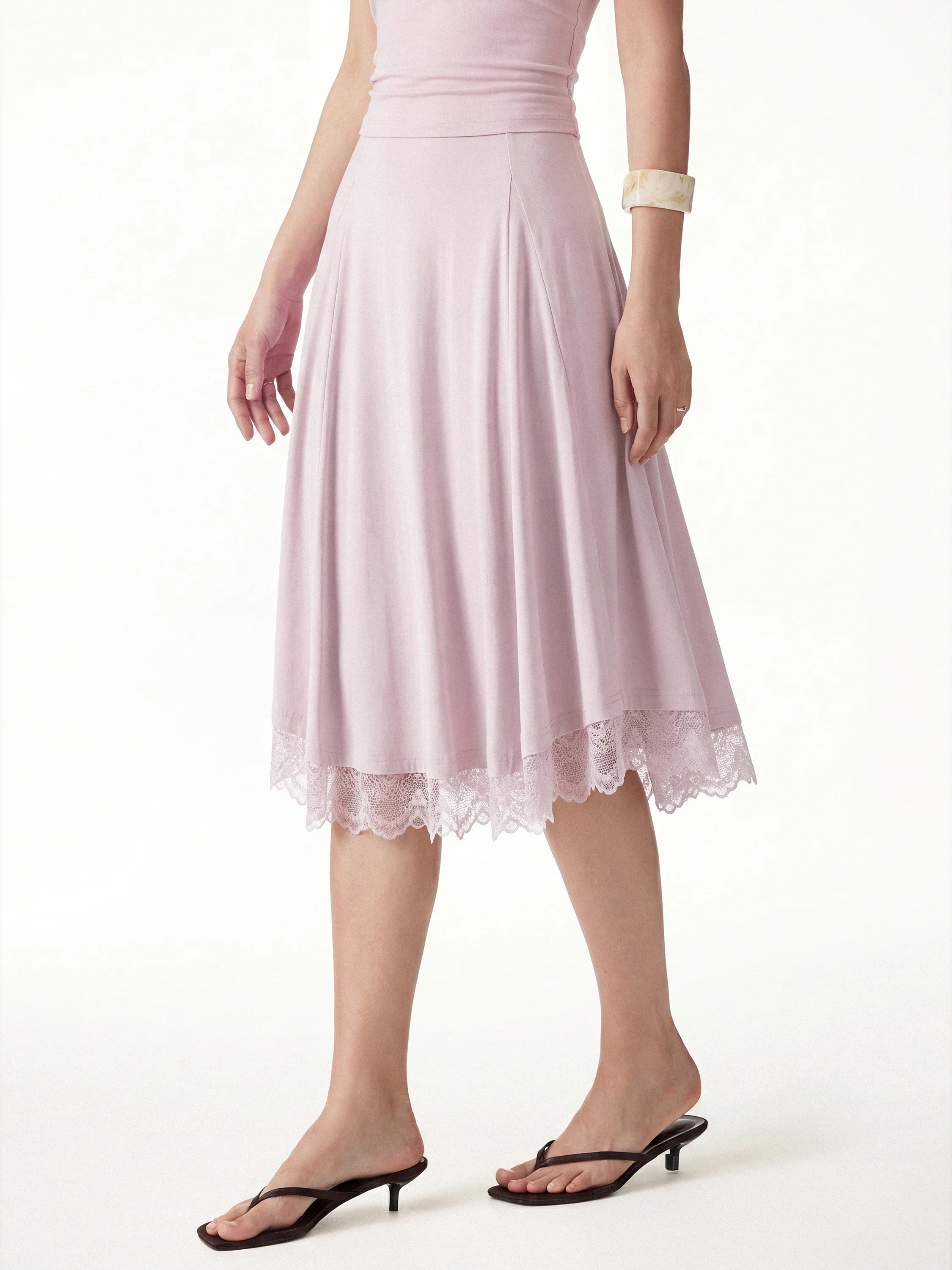 Lace Trim Midi Circle Flare Skirt - Image 8