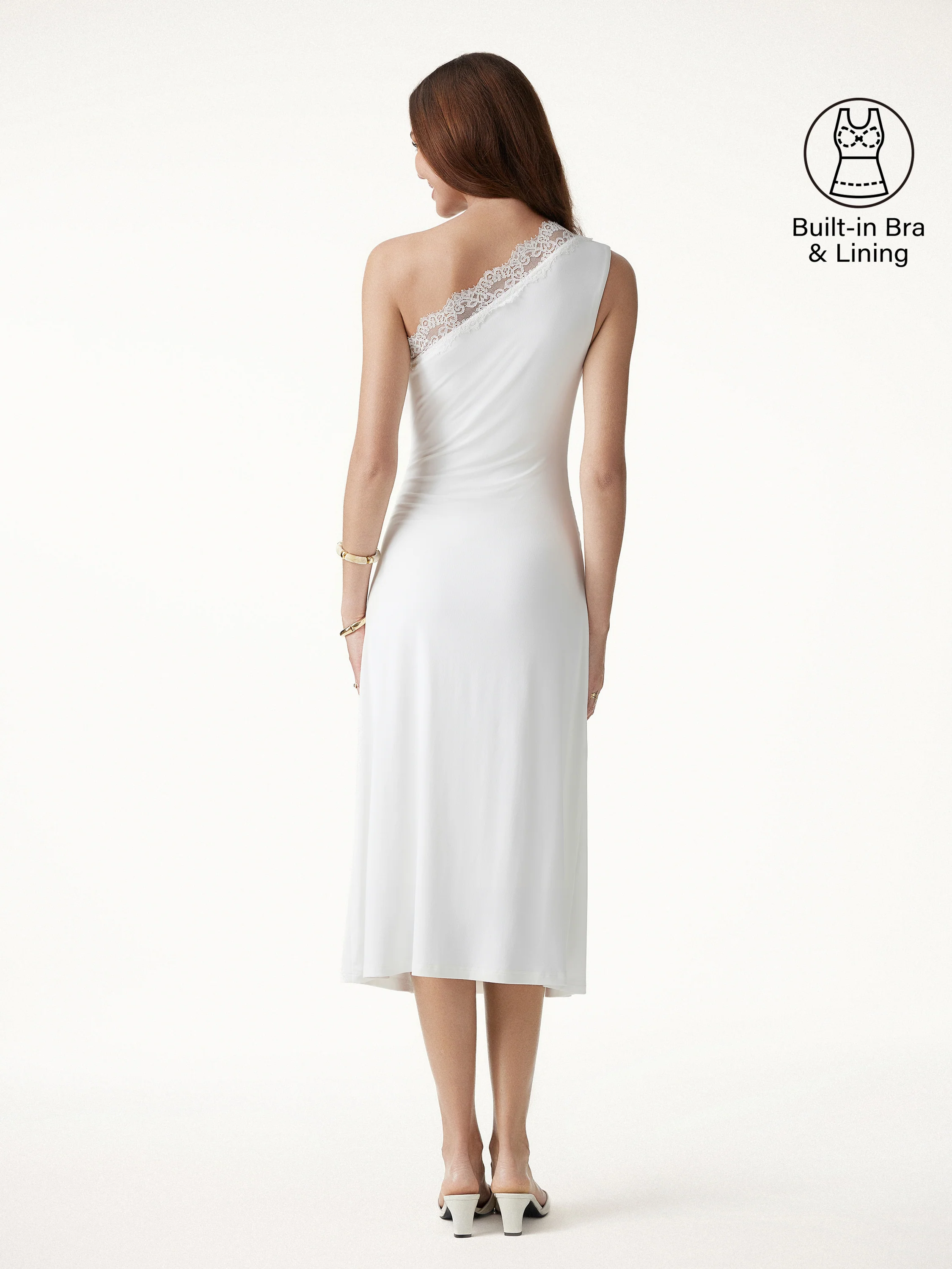 Lace Trim One Shoulder Ruched Bra Dress - Image 4
