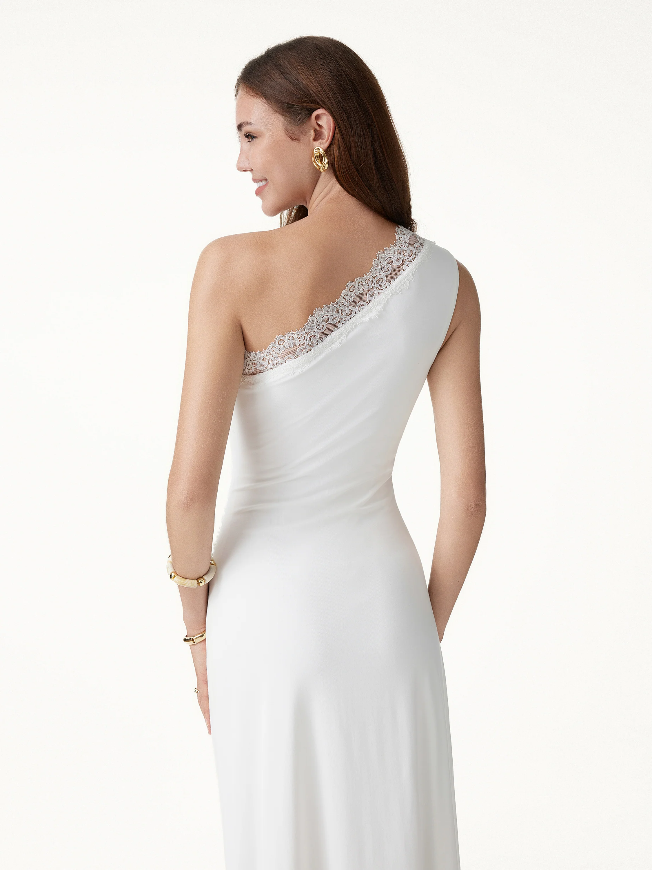 Lace Trim One Shoulder Ruched Bra Dress - Image 5