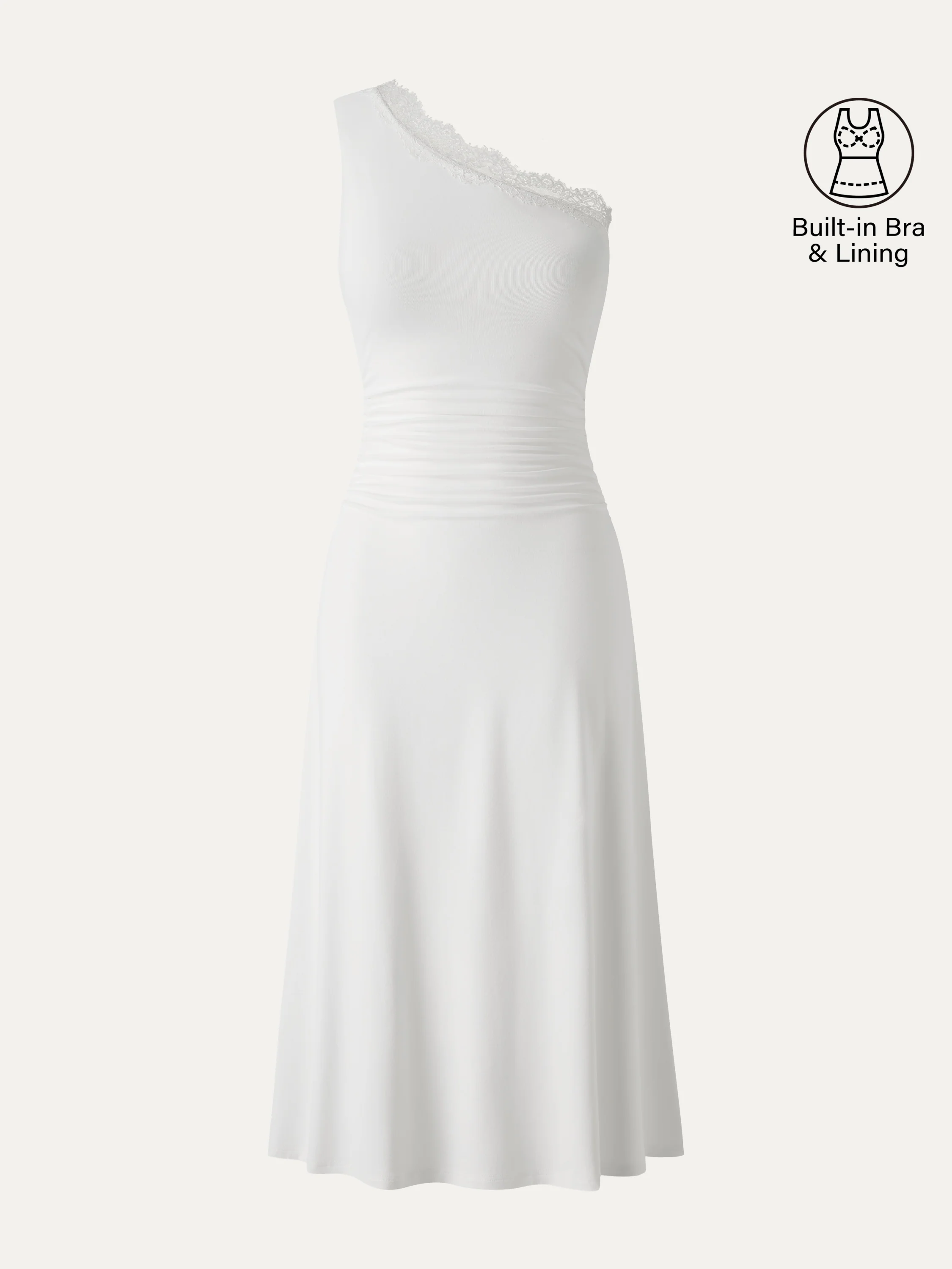 Lace Trim One Shoulder Ruched Bra Dress - Image 7