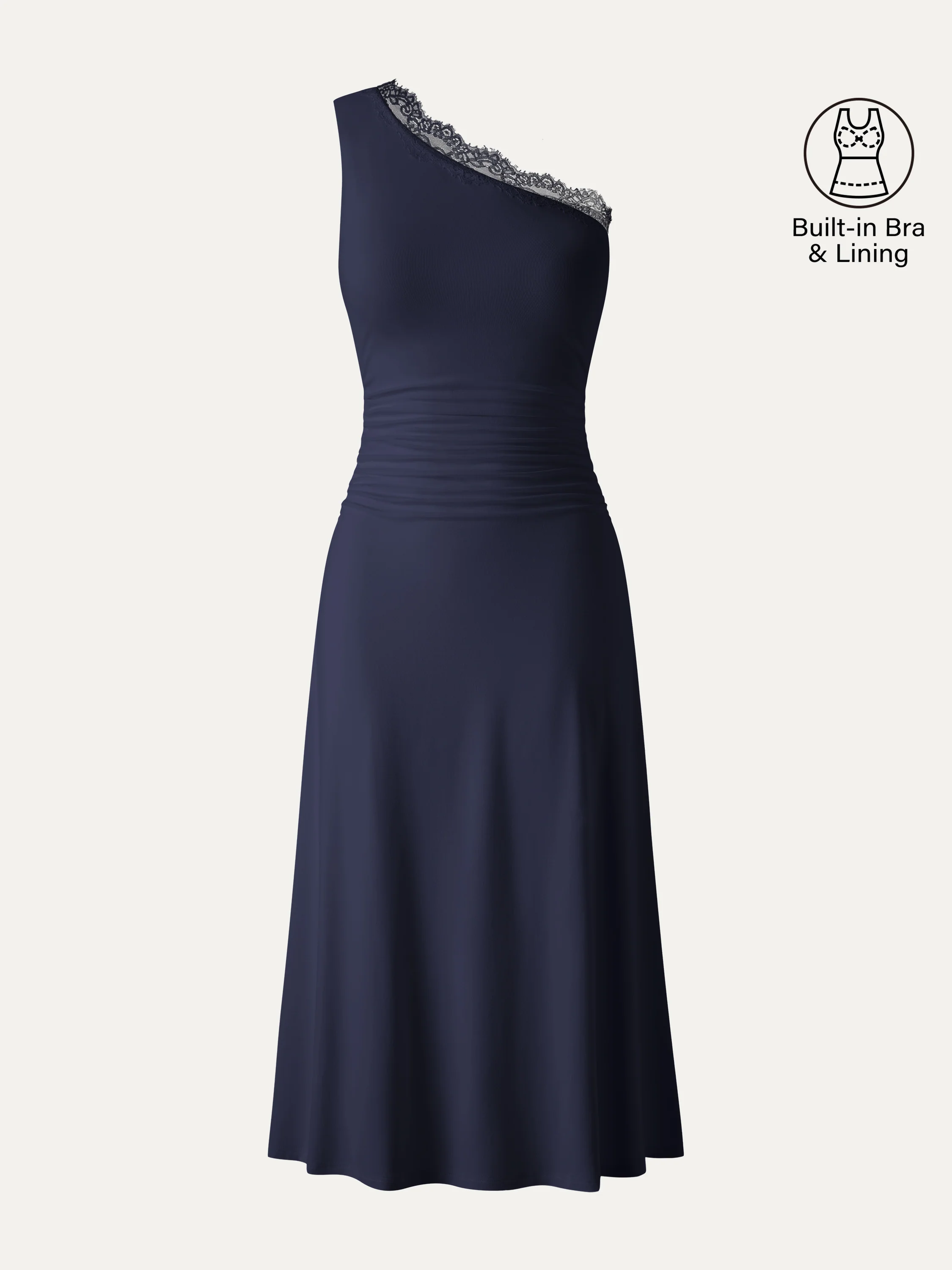 Lace Trim One Shoulder Ruched Bra Dress - Image 9