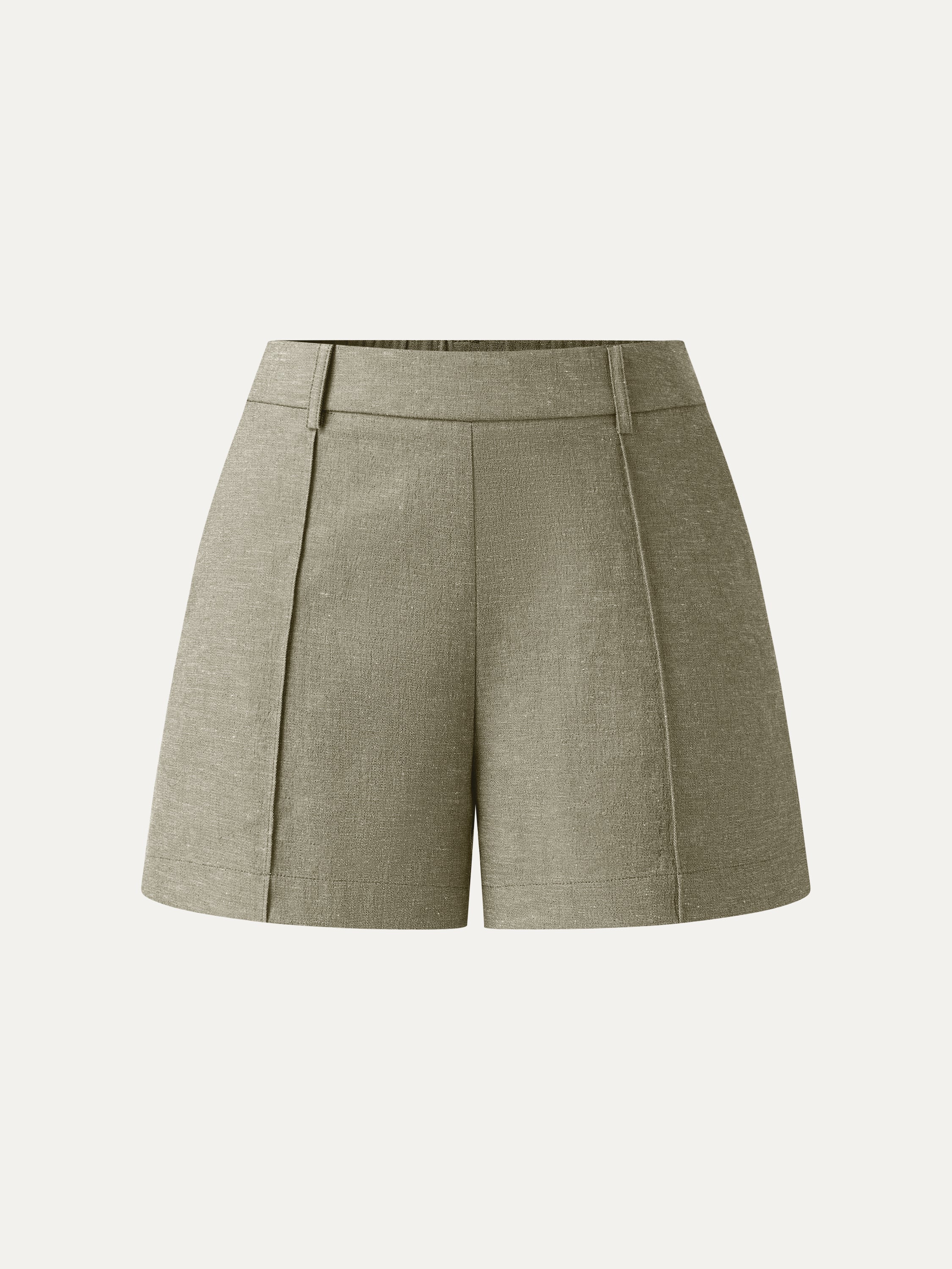 Linen-Like Mid Rise Pintuck Shorts with Pockets - Image 7