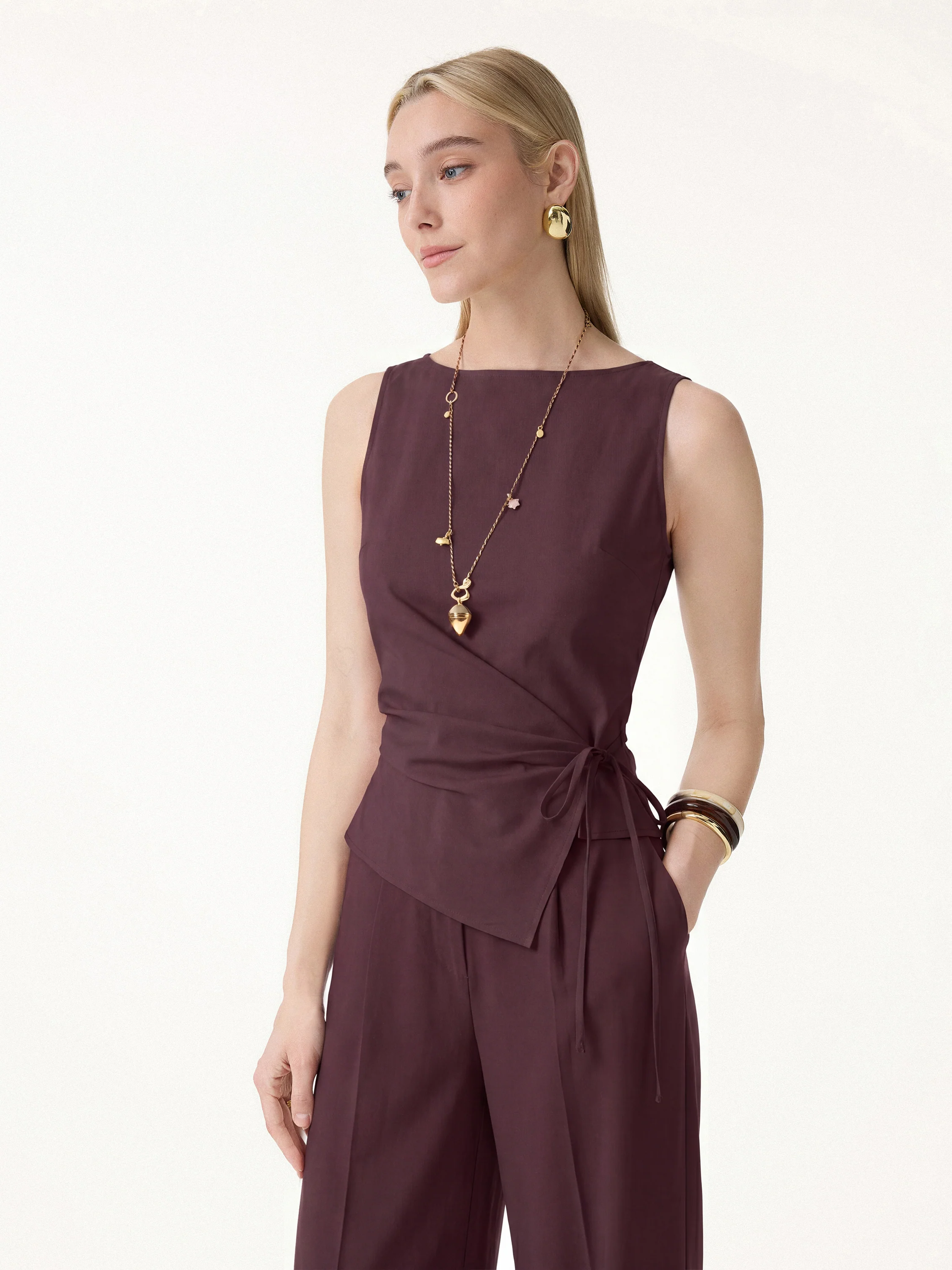 Lyocell-Linen Blend Boatneck Waist-Defined Top - Image 13