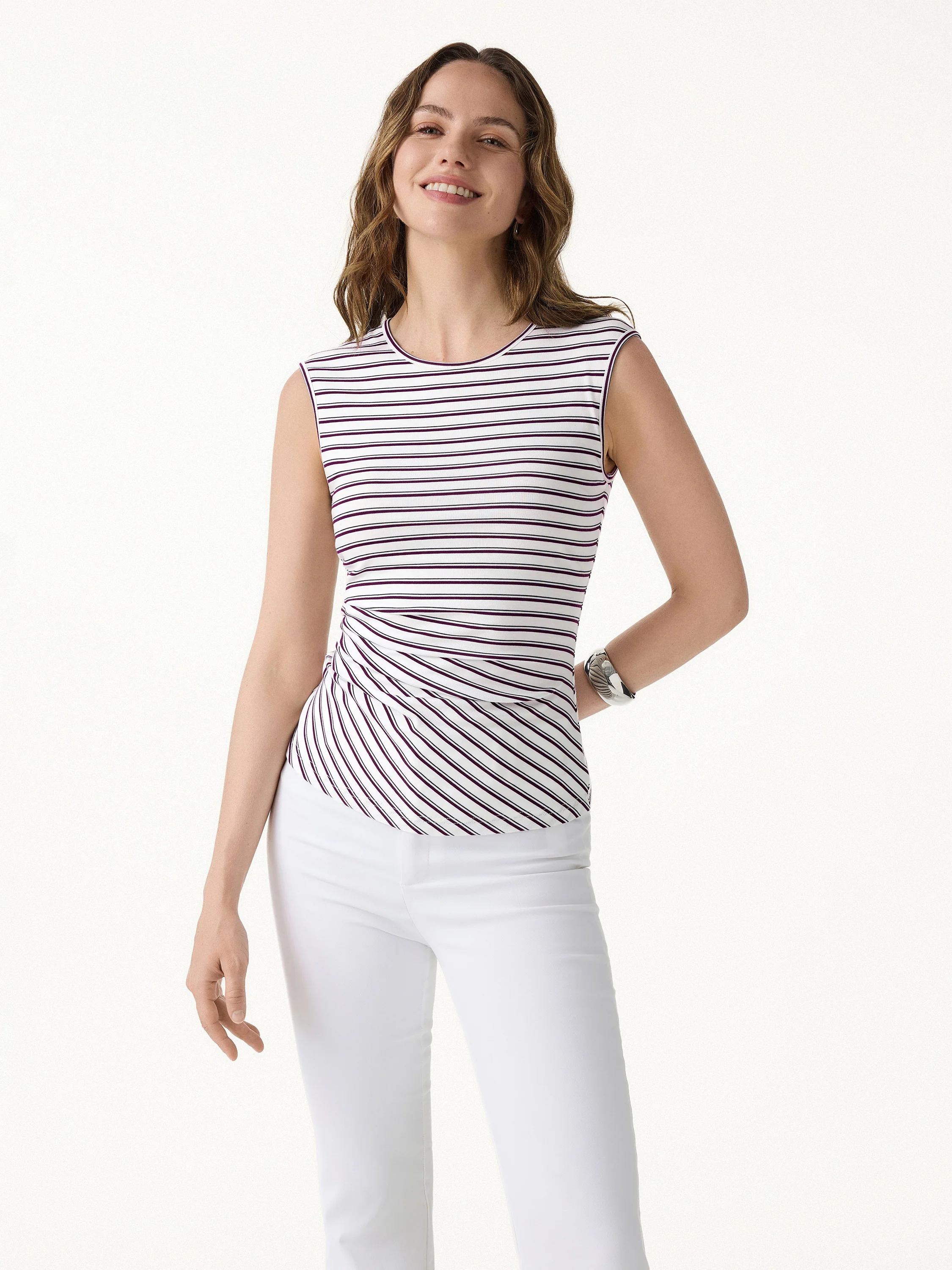 Lyocell Striped Tucked Sleeveless Bra Top - Image 3