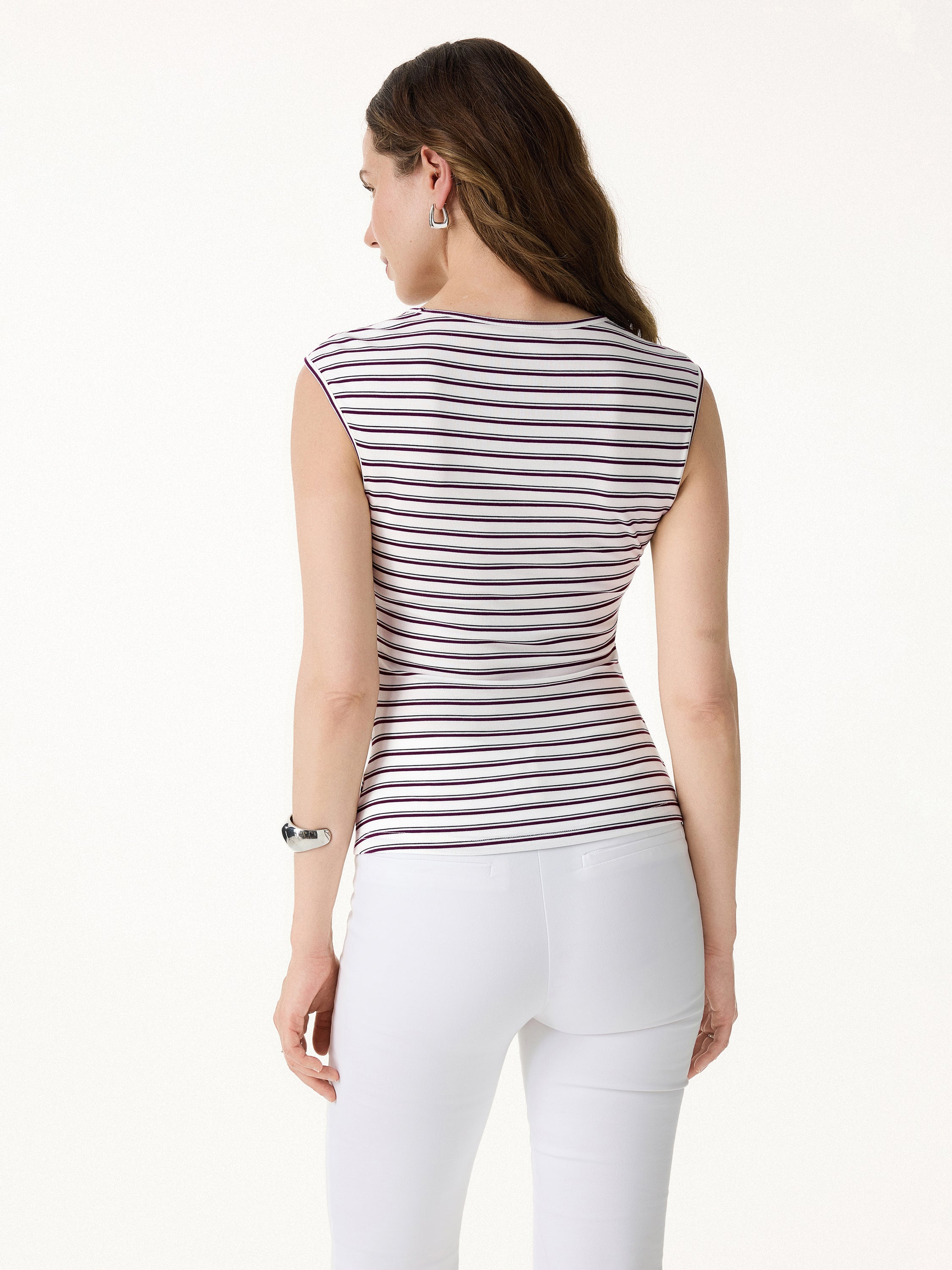 Lyocell Striped Tucked Sleeveless Bra Top - Image 4
