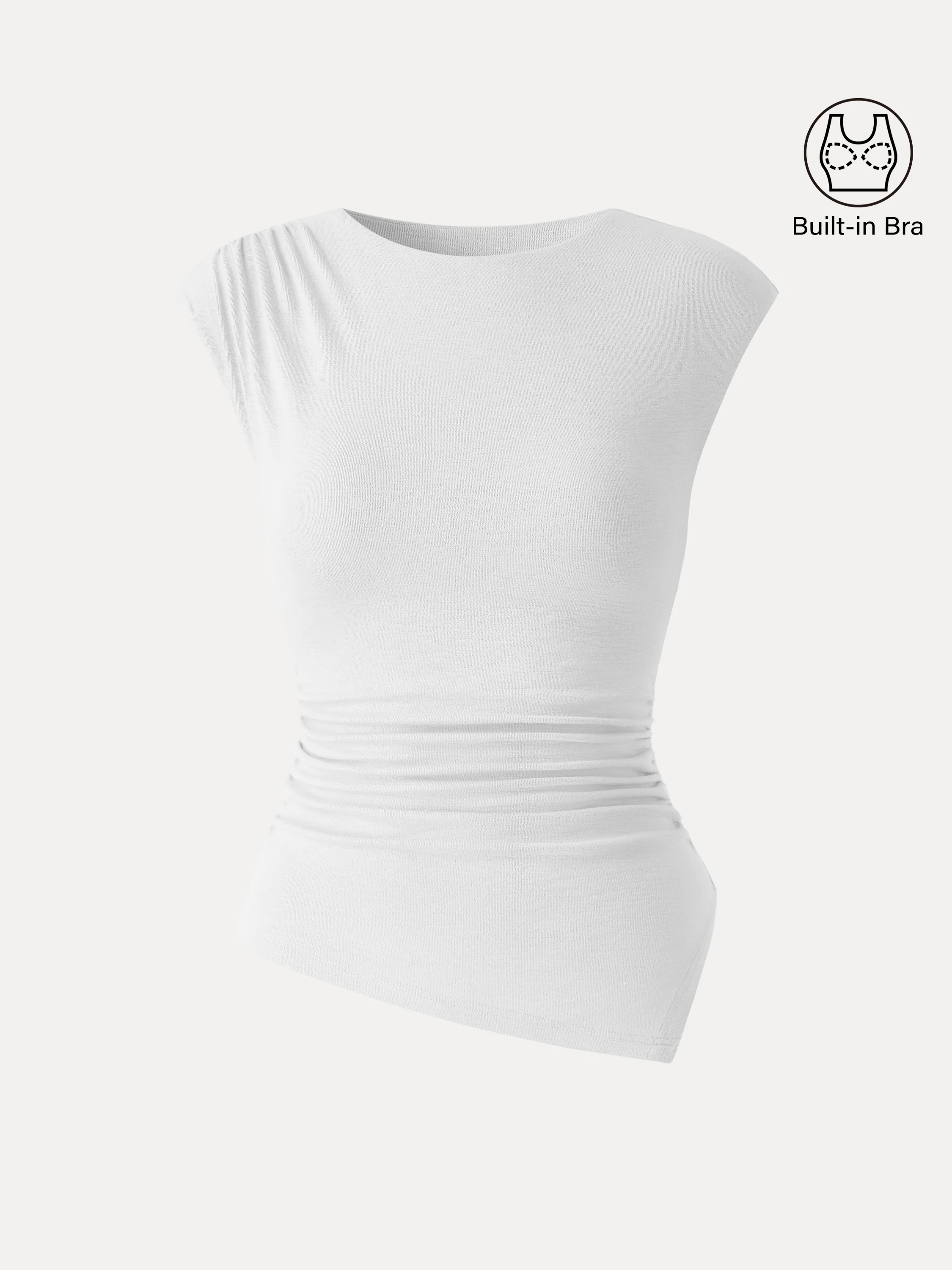 Matte Smooth Cap Sleeve Ruched Asymmetrical Bra Top - Image 9