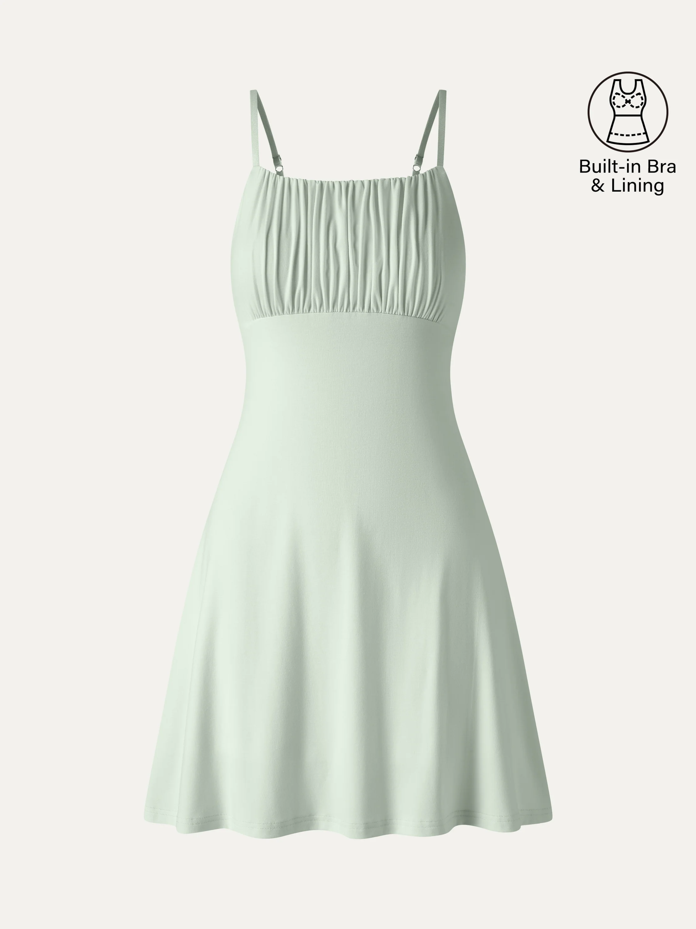 Matte Smooth Square Neck Ruched Spaghetti Mini Bra Dress - Image 12