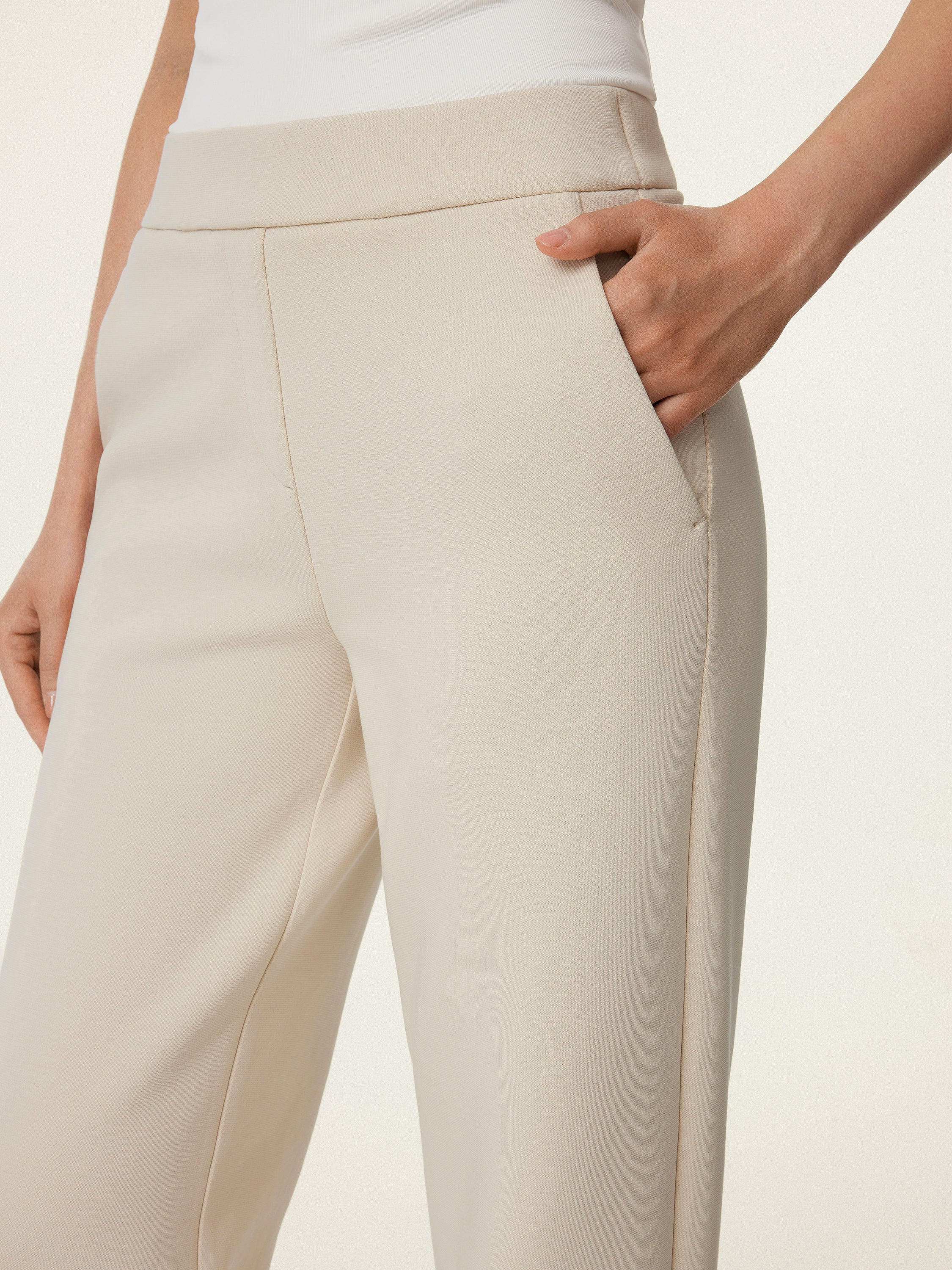 Textured Mid Rise Pull-on Straight Pant with Pockets - Image 5