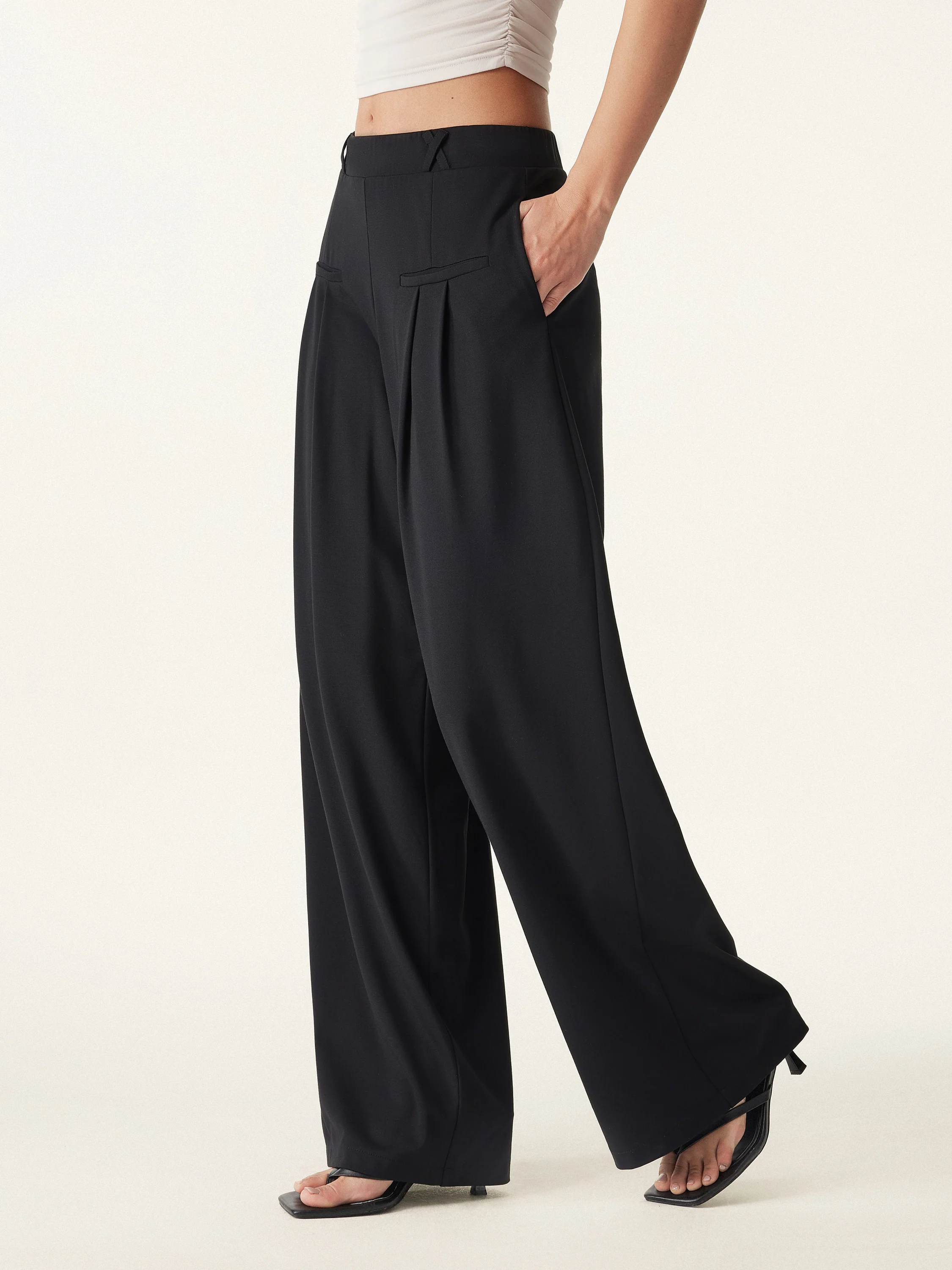 Drapey Bamboo Ponte Mid Rise Wide Leg Trouser with Pockets - Image 3
