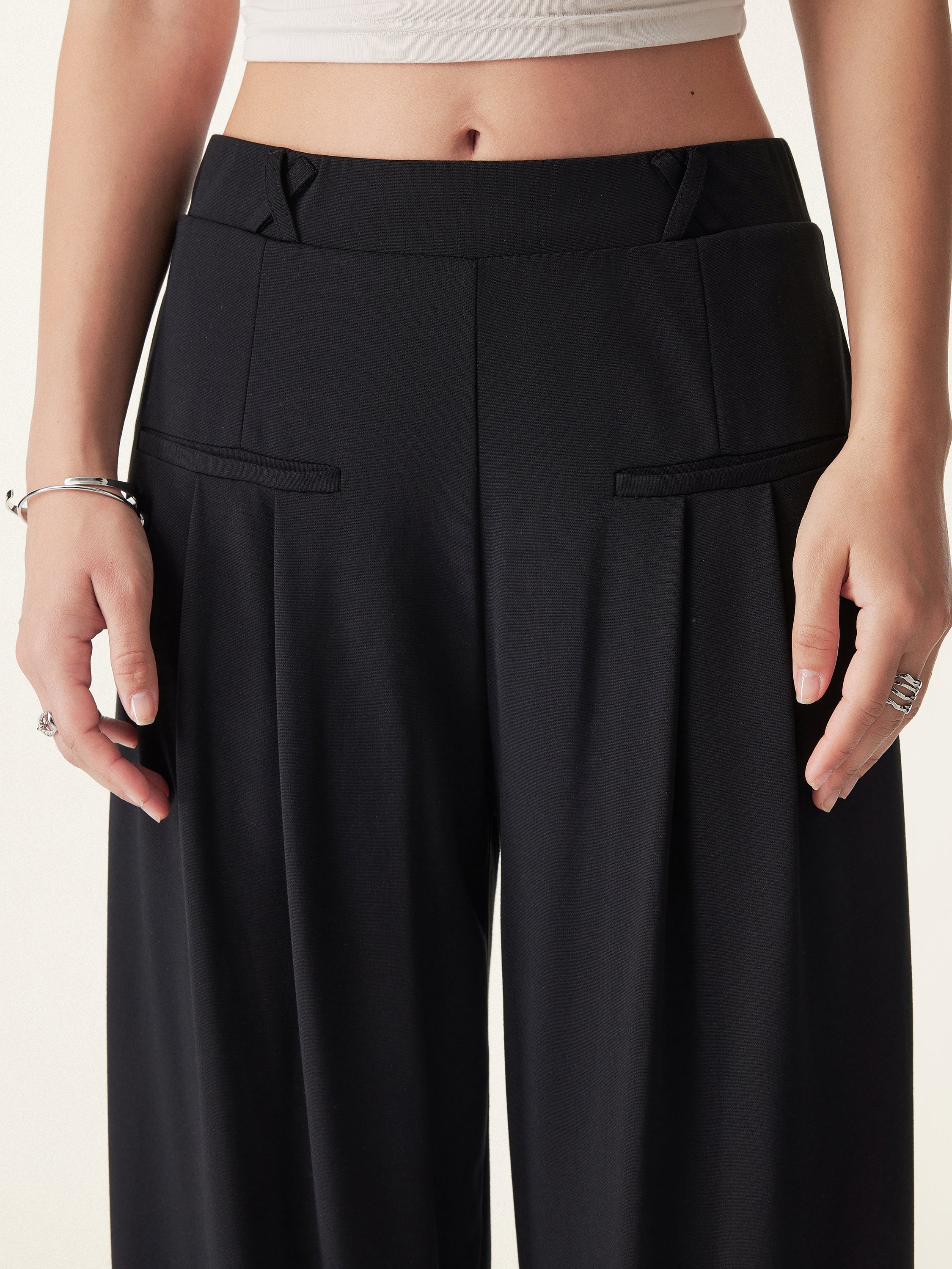 Drapey Bamboo Ponte Mid Rise Wide Leg Trouser with Pockets - Image 5