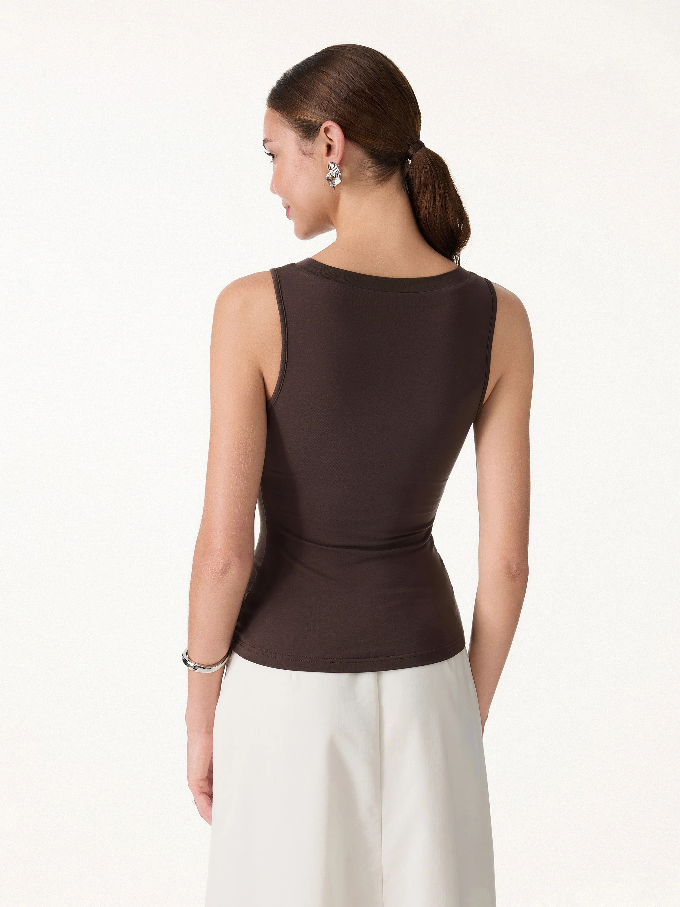 Milky Smooth Round Neck Sleeveless Top with Bow - Image 4