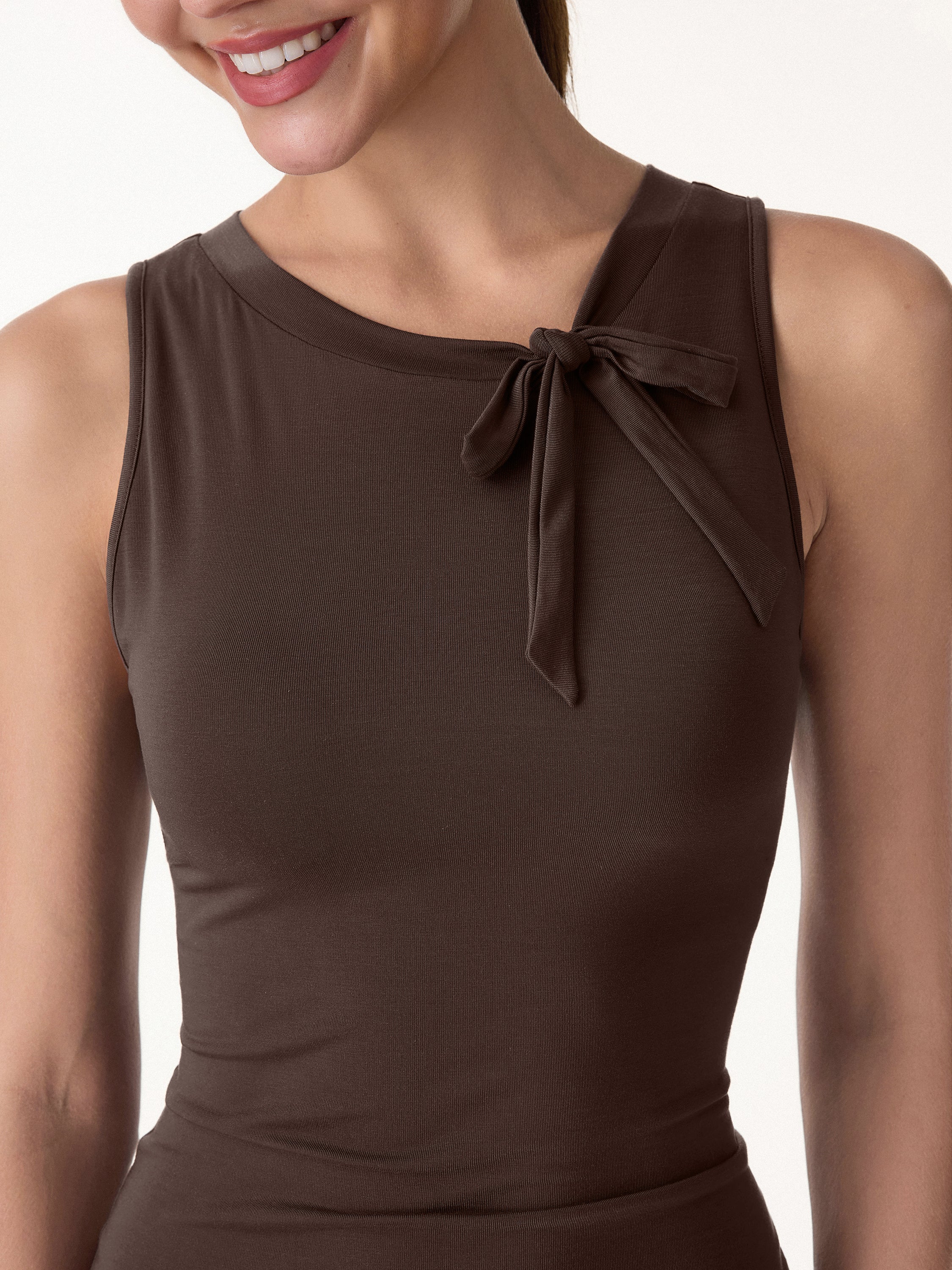 Milky Smooth Round Neck Sleeveless Top with Bow - Image 5