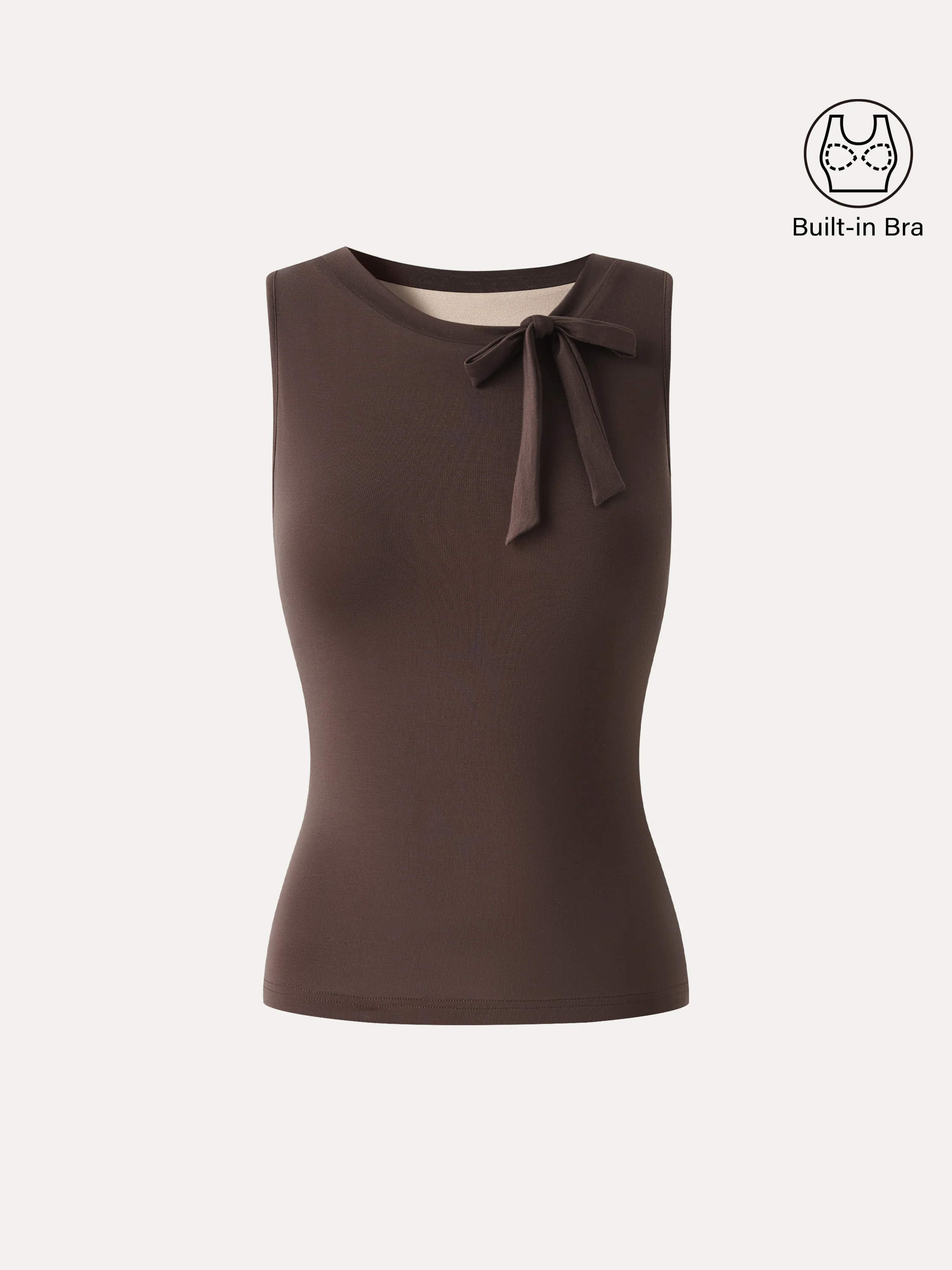 Milky Smooth Round Neck Sleeveless Top with Bow - Image 7