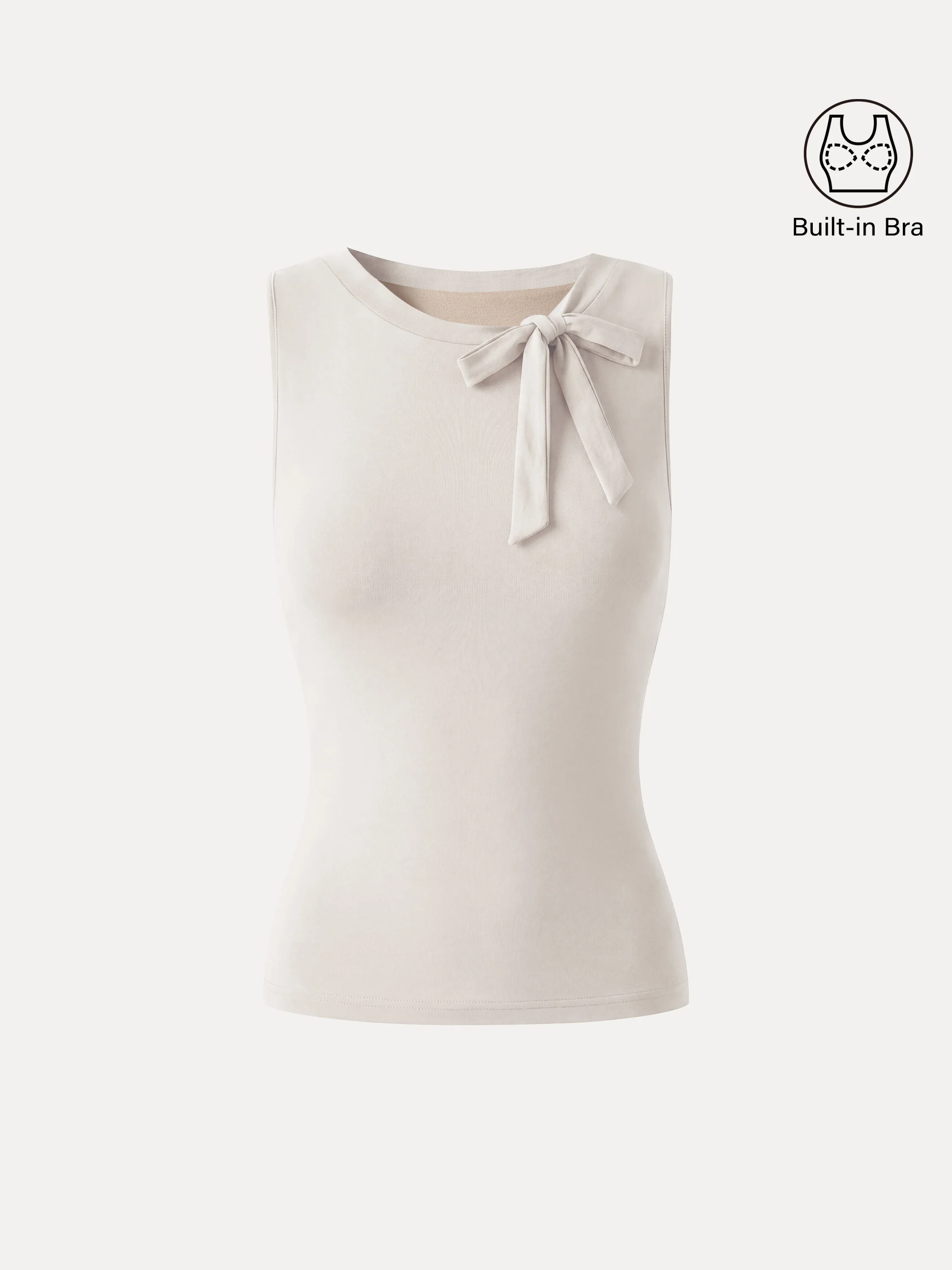 Milky Smooth Round Neck Sleeveless Top with Bow - Image 8