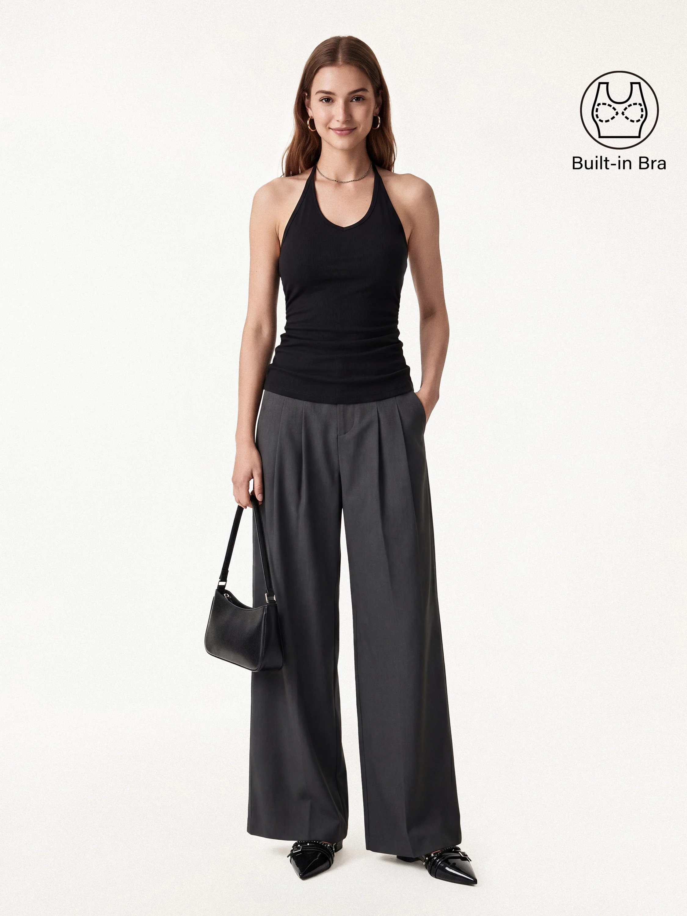 Modal Halter Neck Open Back Ruched Bra Top - Image 17