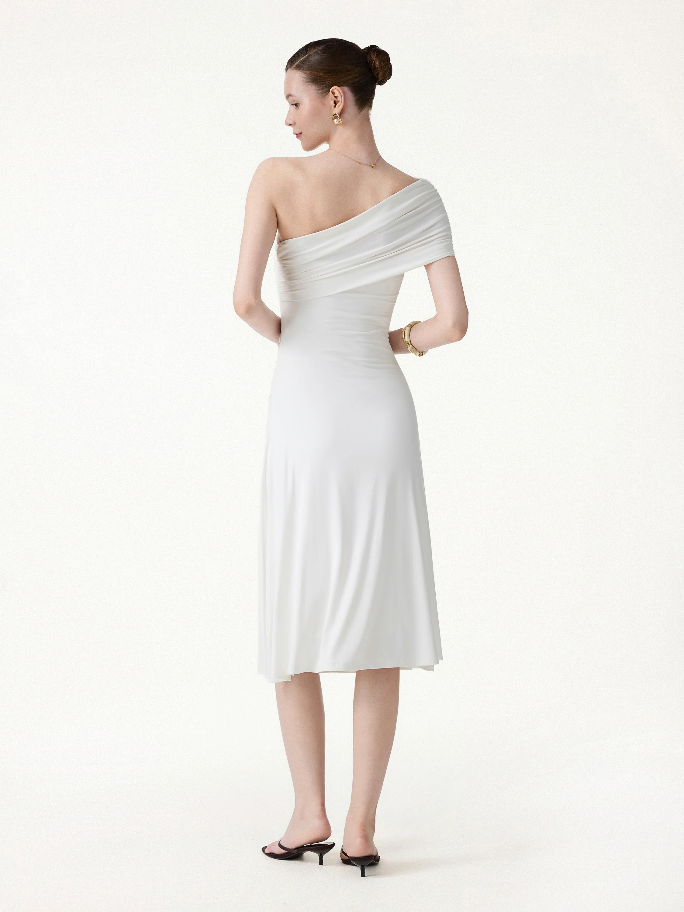 Not-See-Thru One Shoulder Gathered Midi Bra Dress - Image 4