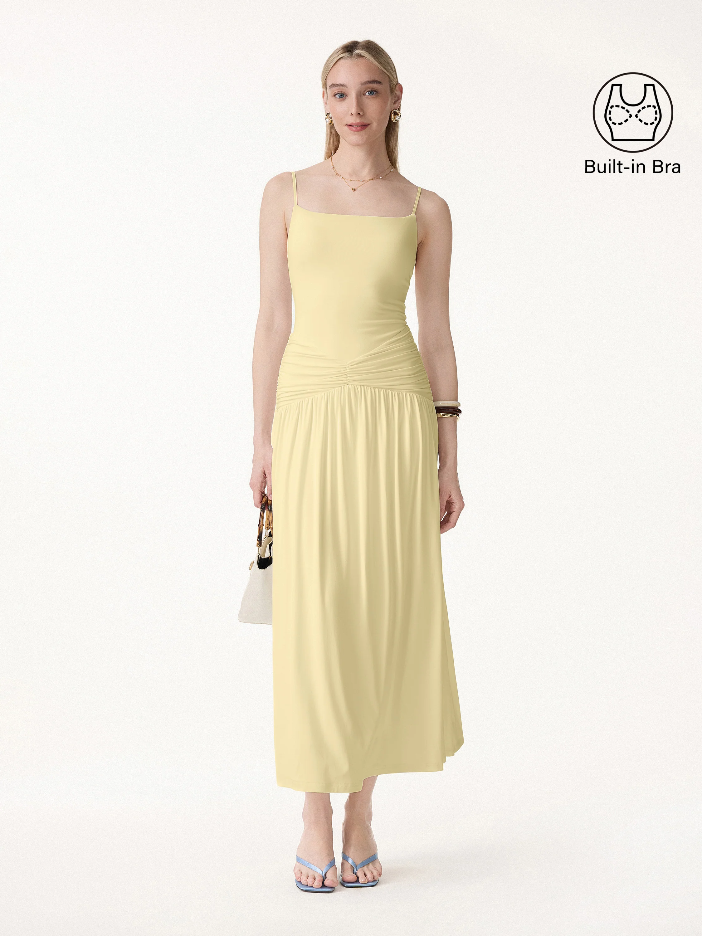 Not-See-Thru Spaghetti Gathered Maxi Bra Dress - Image 12