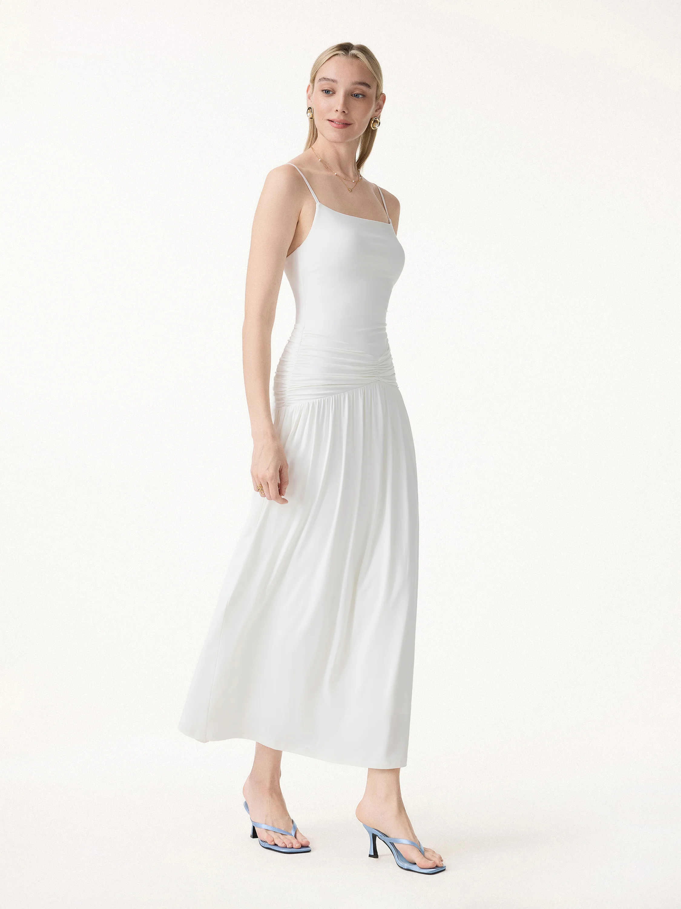 Not-See-Thru Spaghetti Gathered Maxi Bra Dress - Image 3