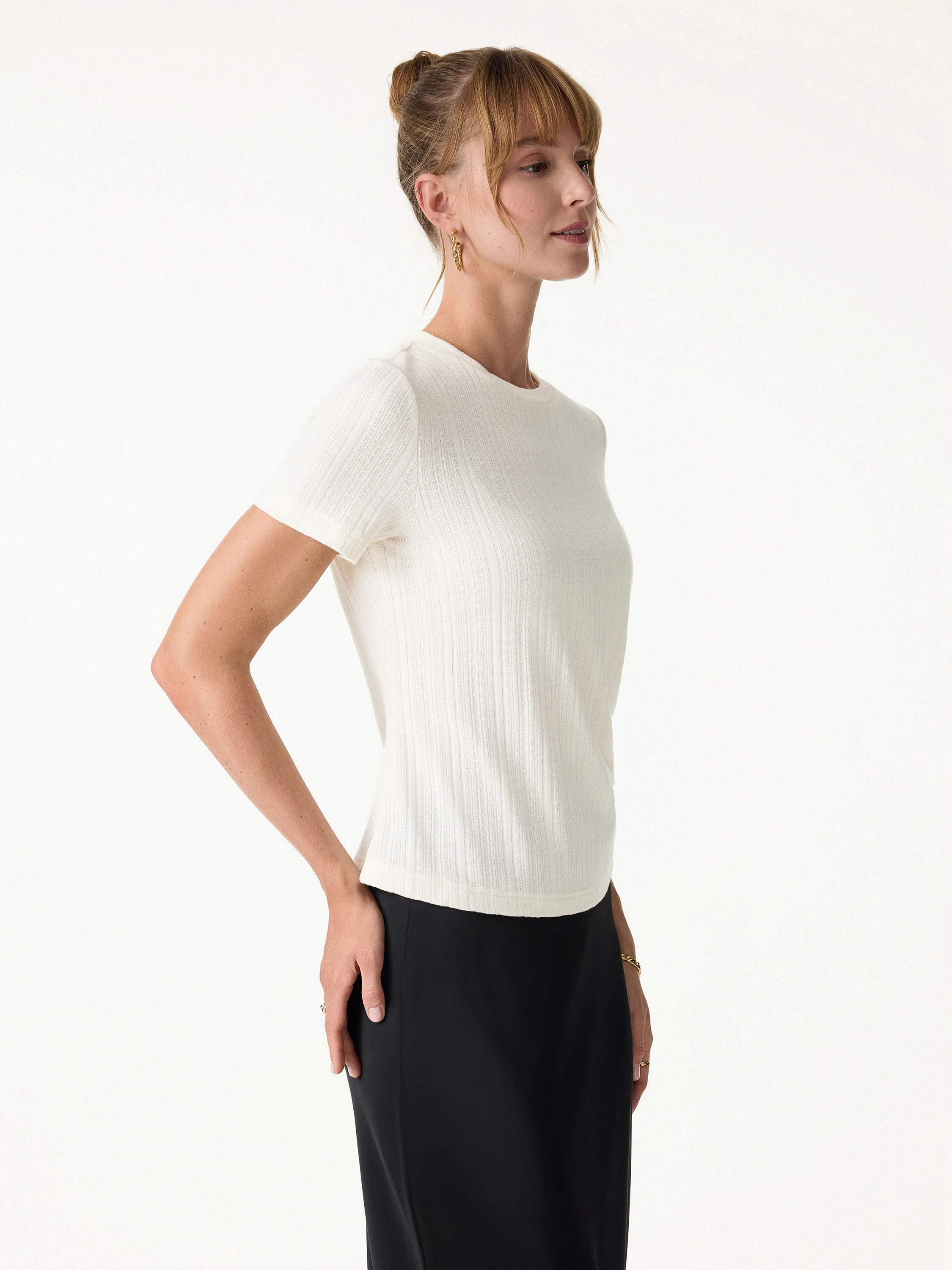 Pointelle Tucked Short Sleeve Summer Tee - Image 3