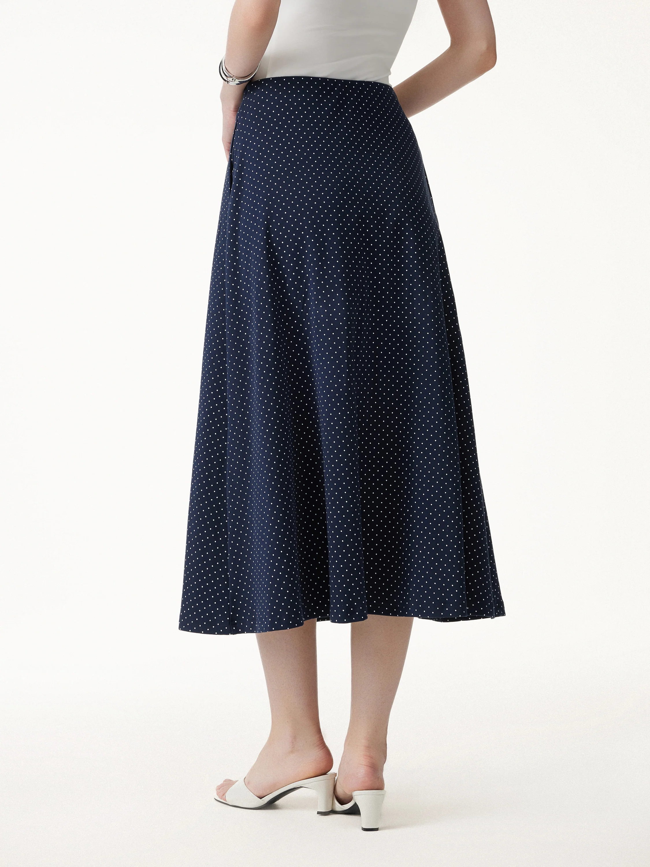 Polka Dots Flared Midi Skirt with Pockets - Image 4