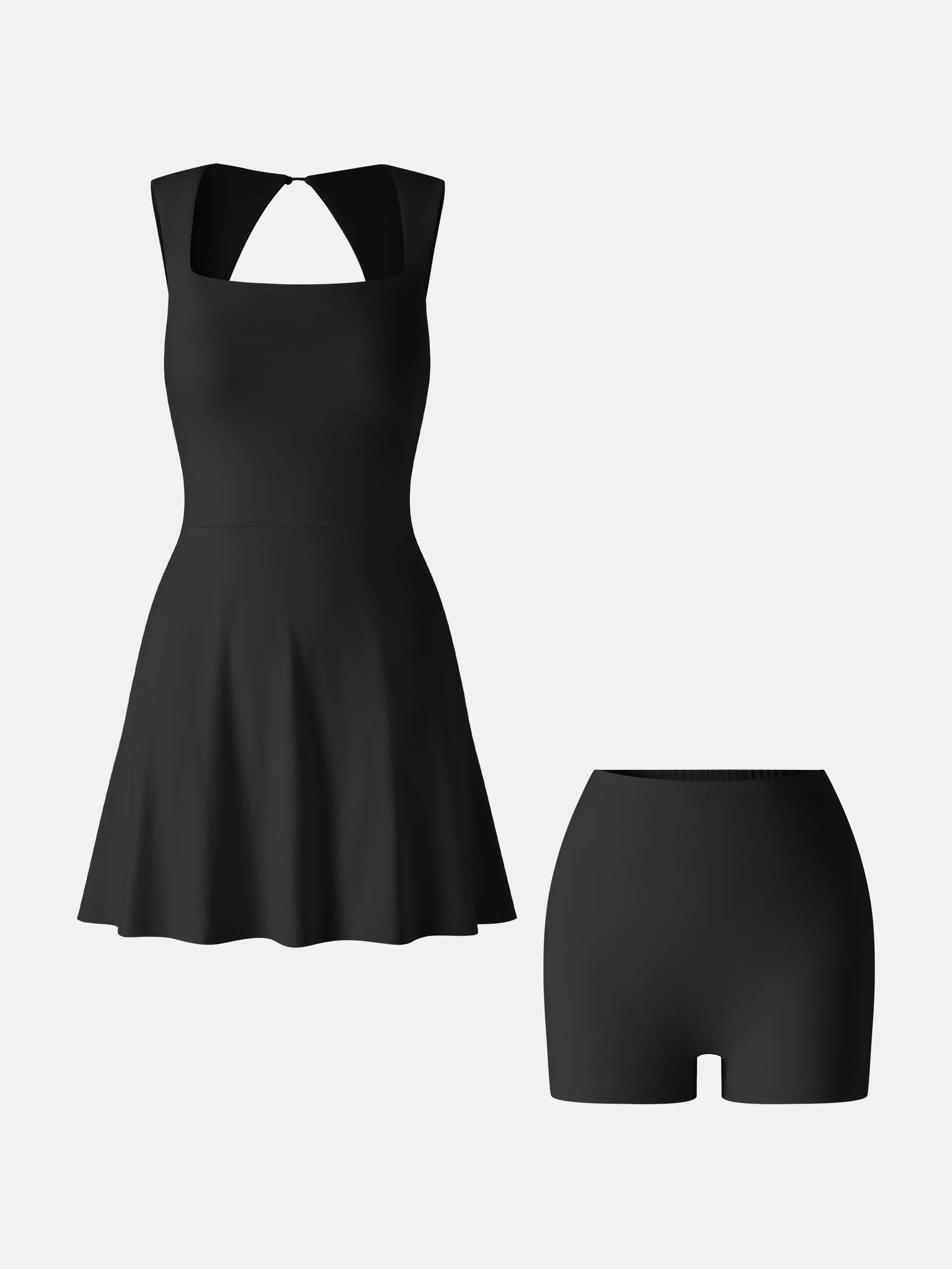 Quick-Dry Square Neck Back Cutout Court Bra Dress with Pockets - Image 6