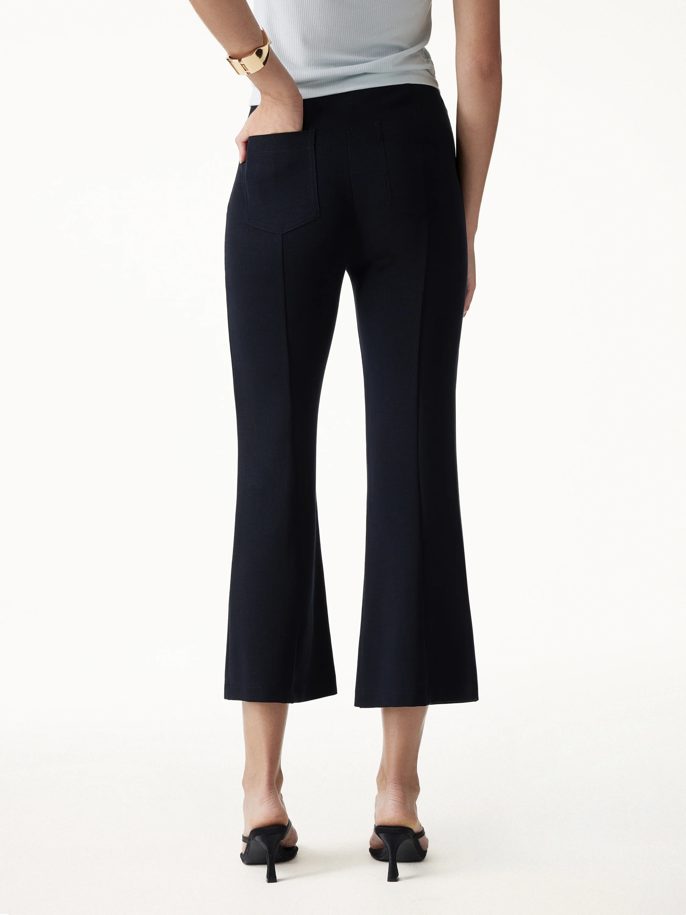 Sandwashed High Rise Cropped Flared Pants with Pockets - Image 3