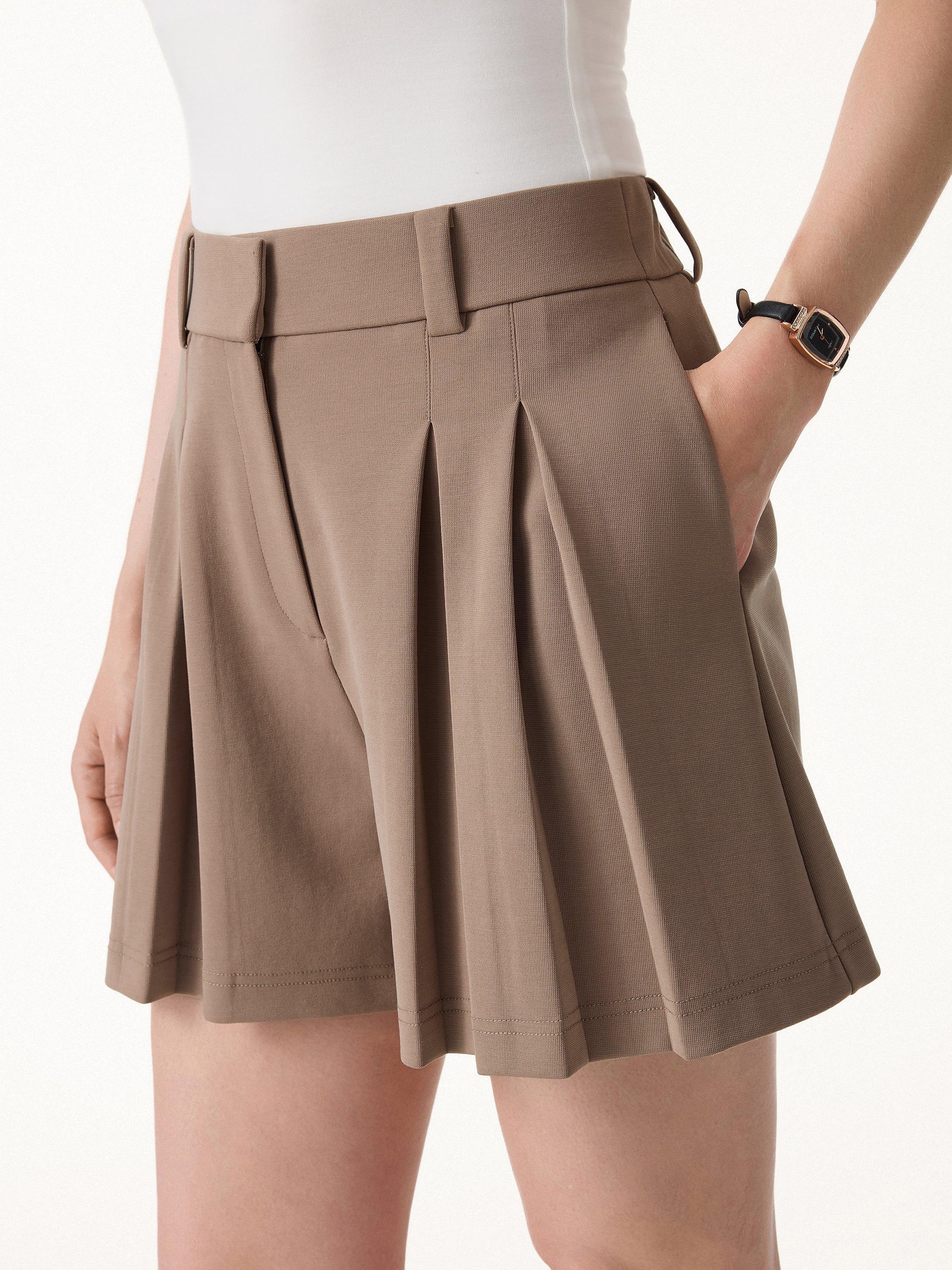 Sandwashed Modal High Rise A-Line Pleated Shorts - Image 3