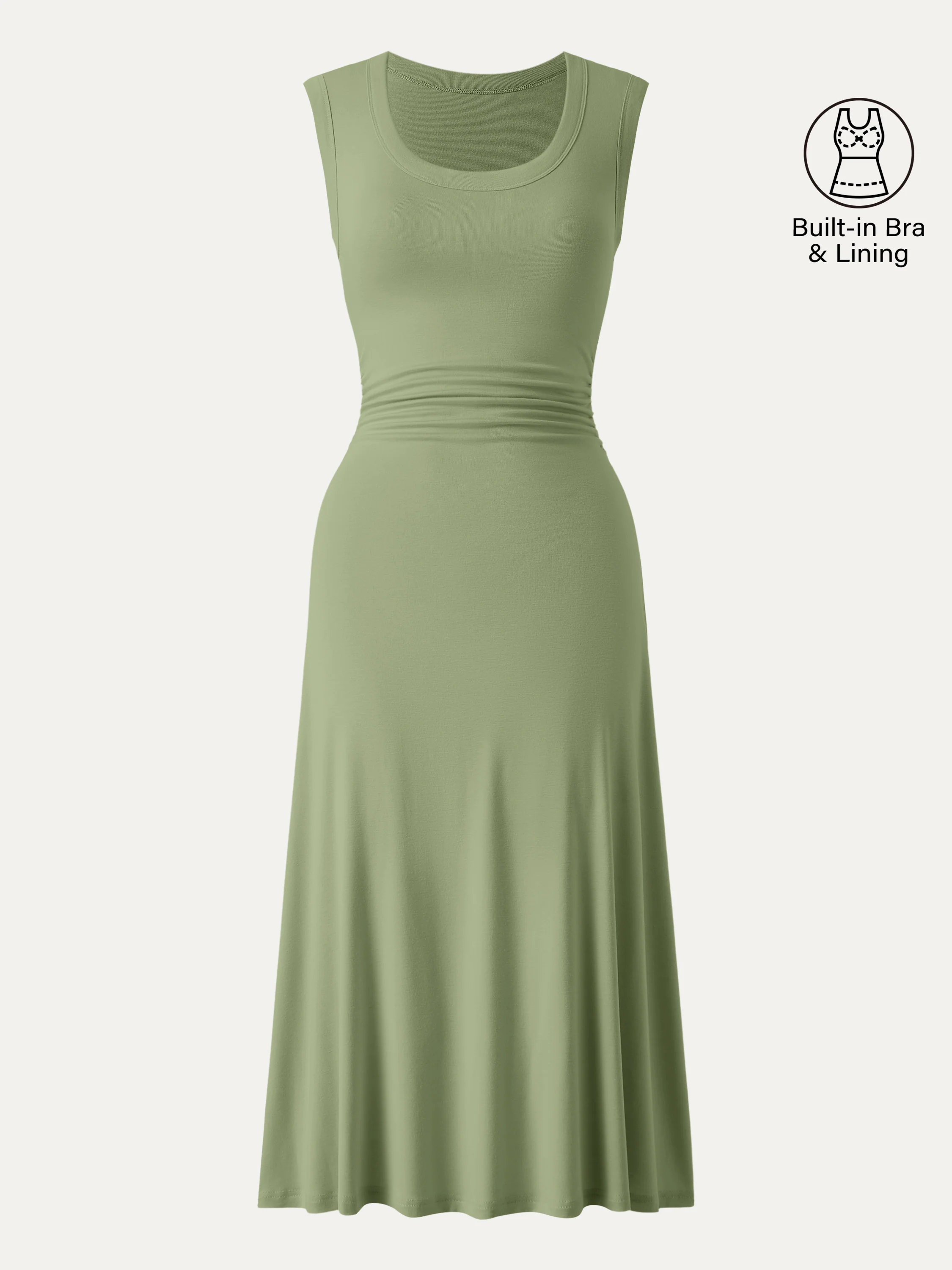 Scoop Neck Side Ruched New Airy Bra Midi Dress - Image 12