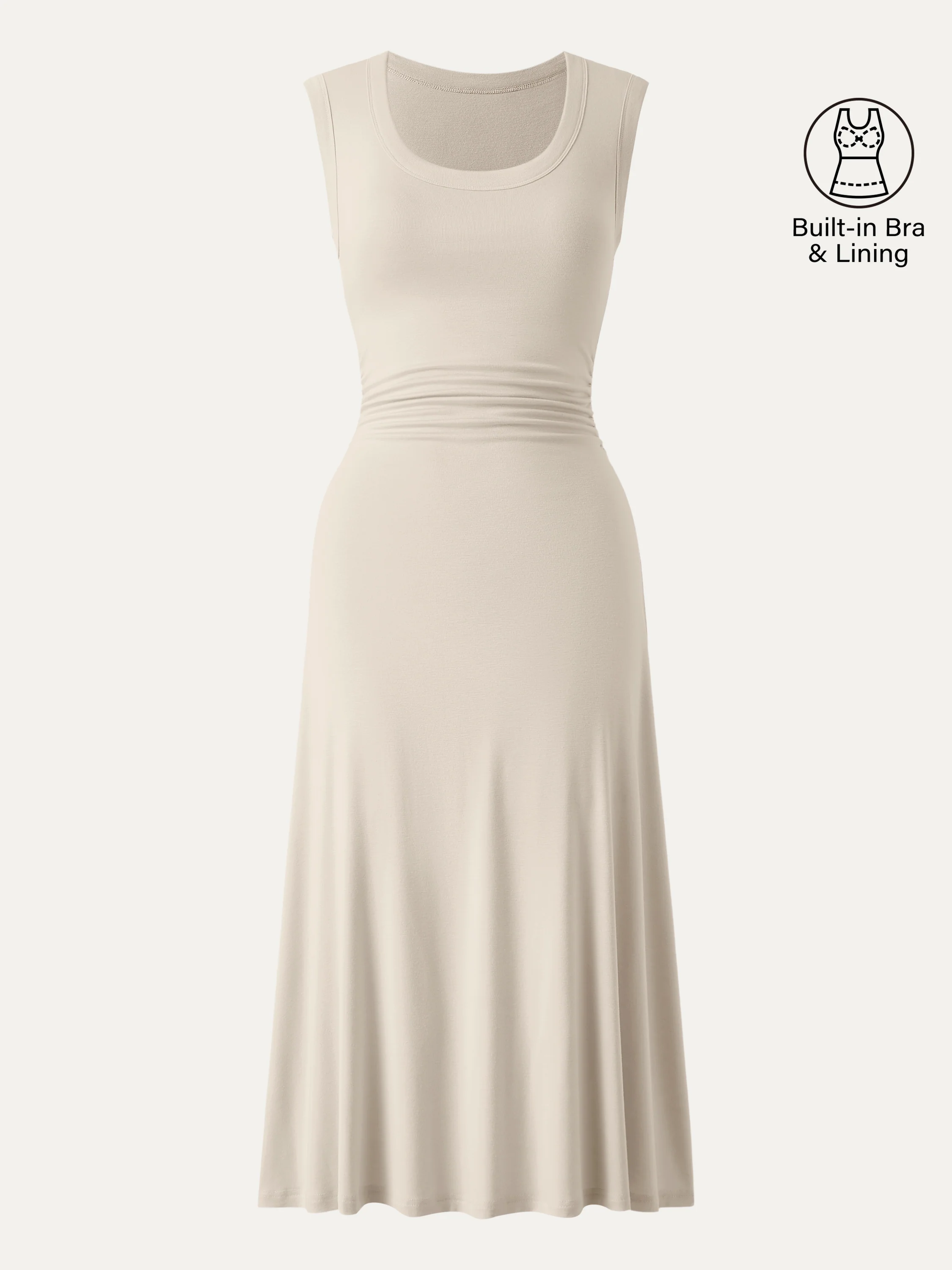 Scoop Neck Side Ruched New Airy Bra Midi Dress - Image 13