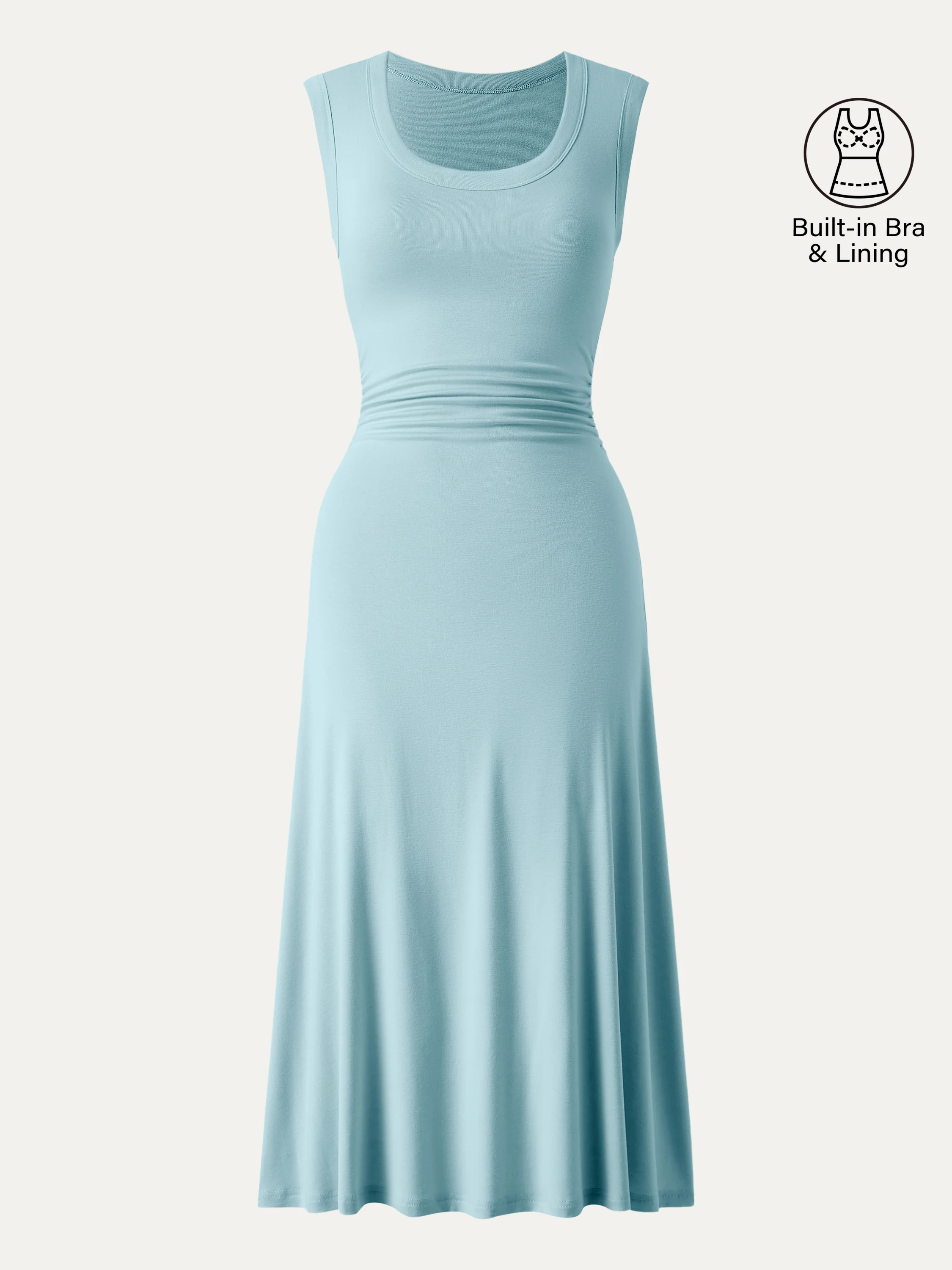 Scoop Neck Side Ruched New Airy Bra Midi Dress - Image 14