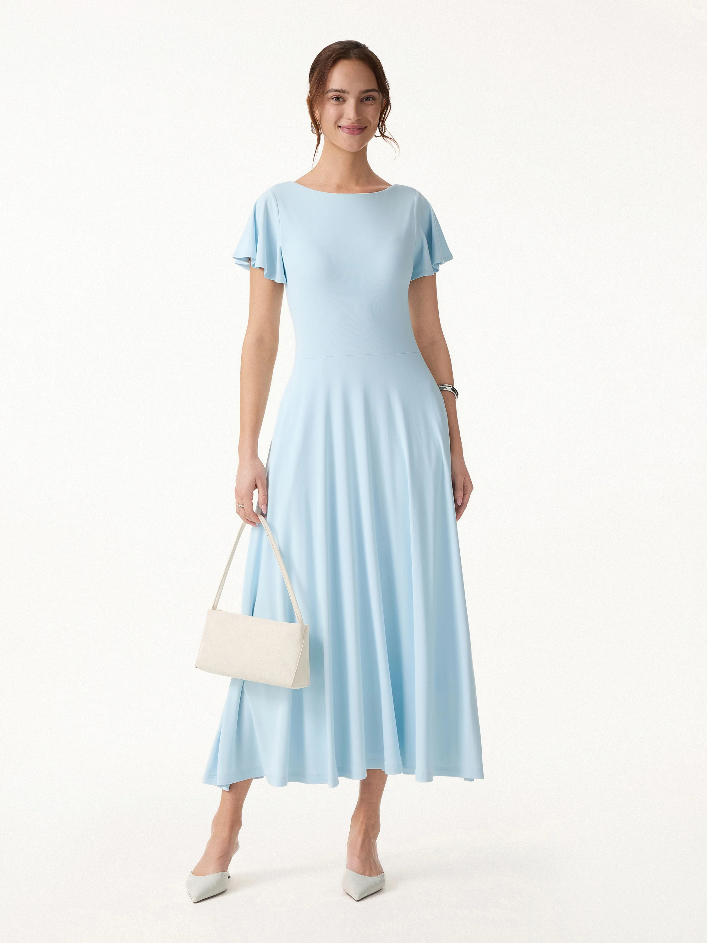 SkinKiss Boatneck Fit-and-Flare Maxi Travel Bra Dress with Pockets - Image 2